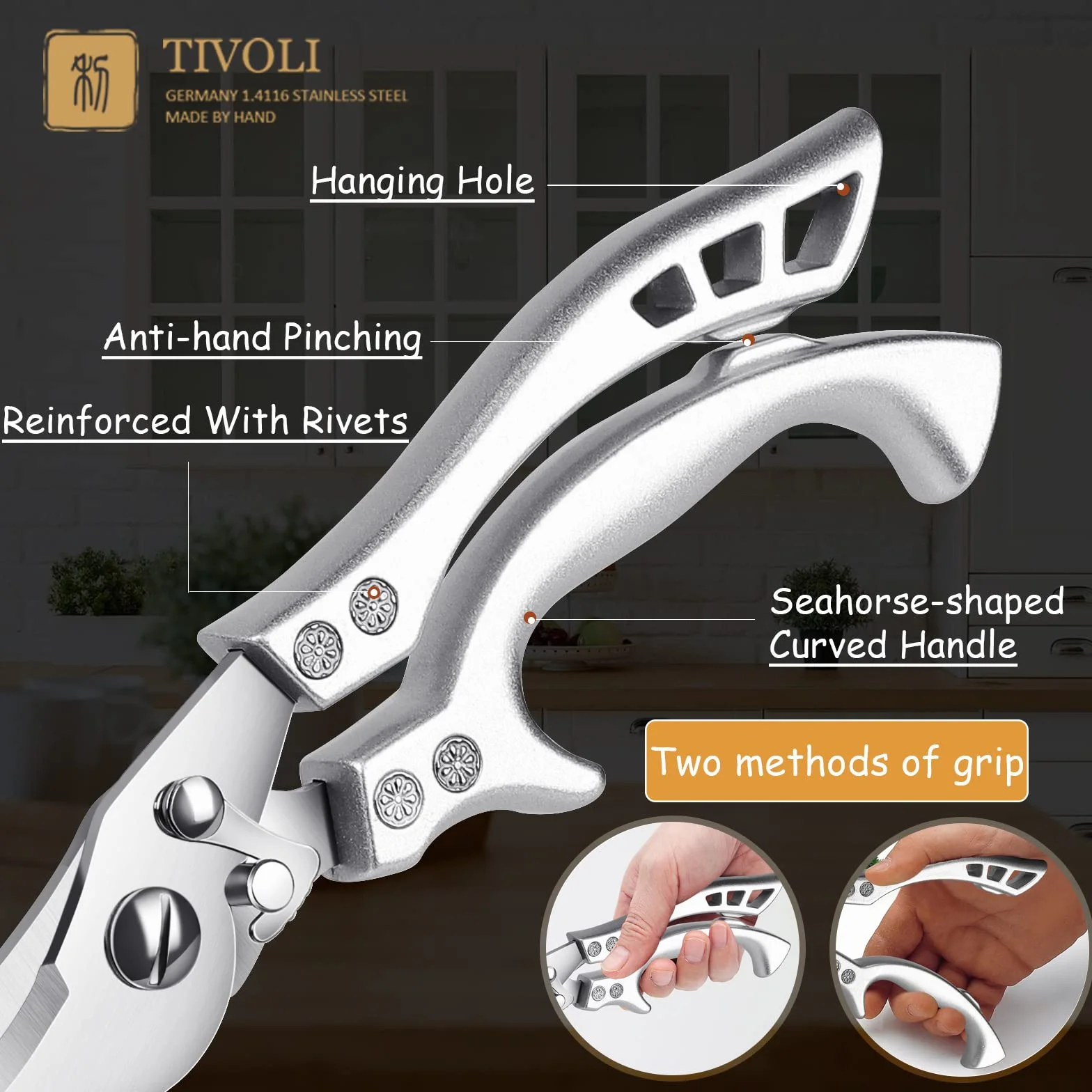 TIVOLI Ciseaux à Volaille Professionnels Acier Inoxydable Ultra Tranchants pour Poulet Viande Poisson Légumes avec Étui Sécurité