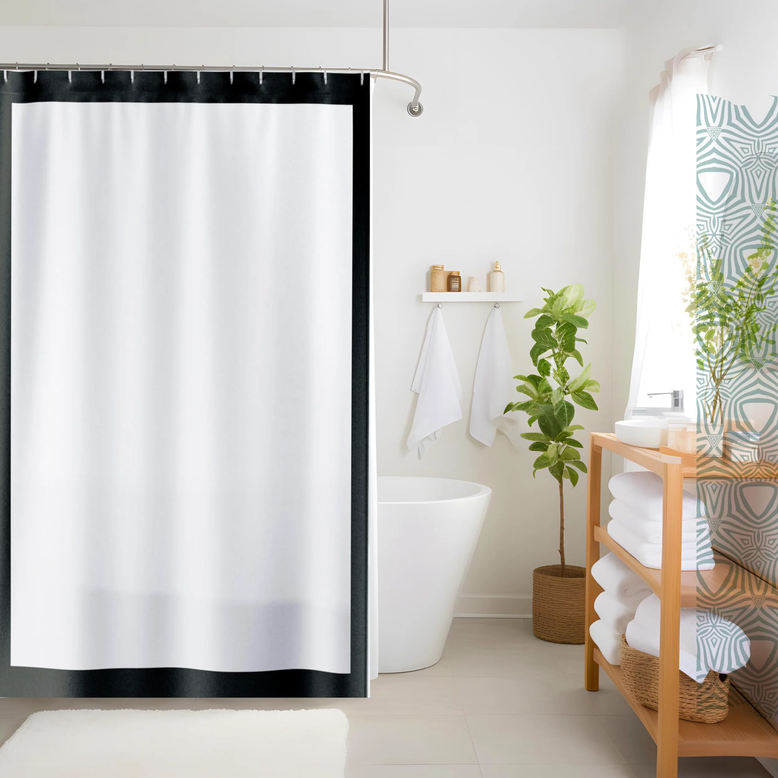 Rideau de douche lavable avec bordure noire, résistant à la moisissure, idéal pour salle de bain, baignoire, imperméable, durable, facile à nettoyer, design élégant