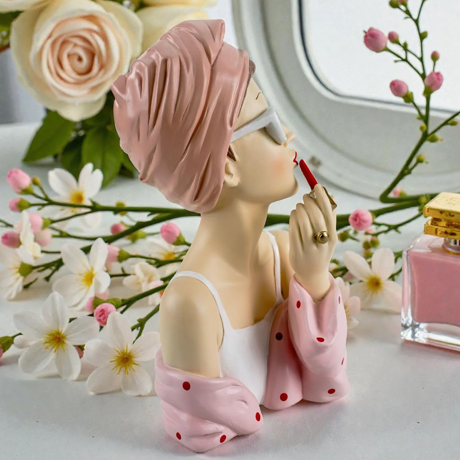 Formano Buste Décoratif Moderne pour Femme 27 cm Polyrésine Peinte à la Main Rose Blanc