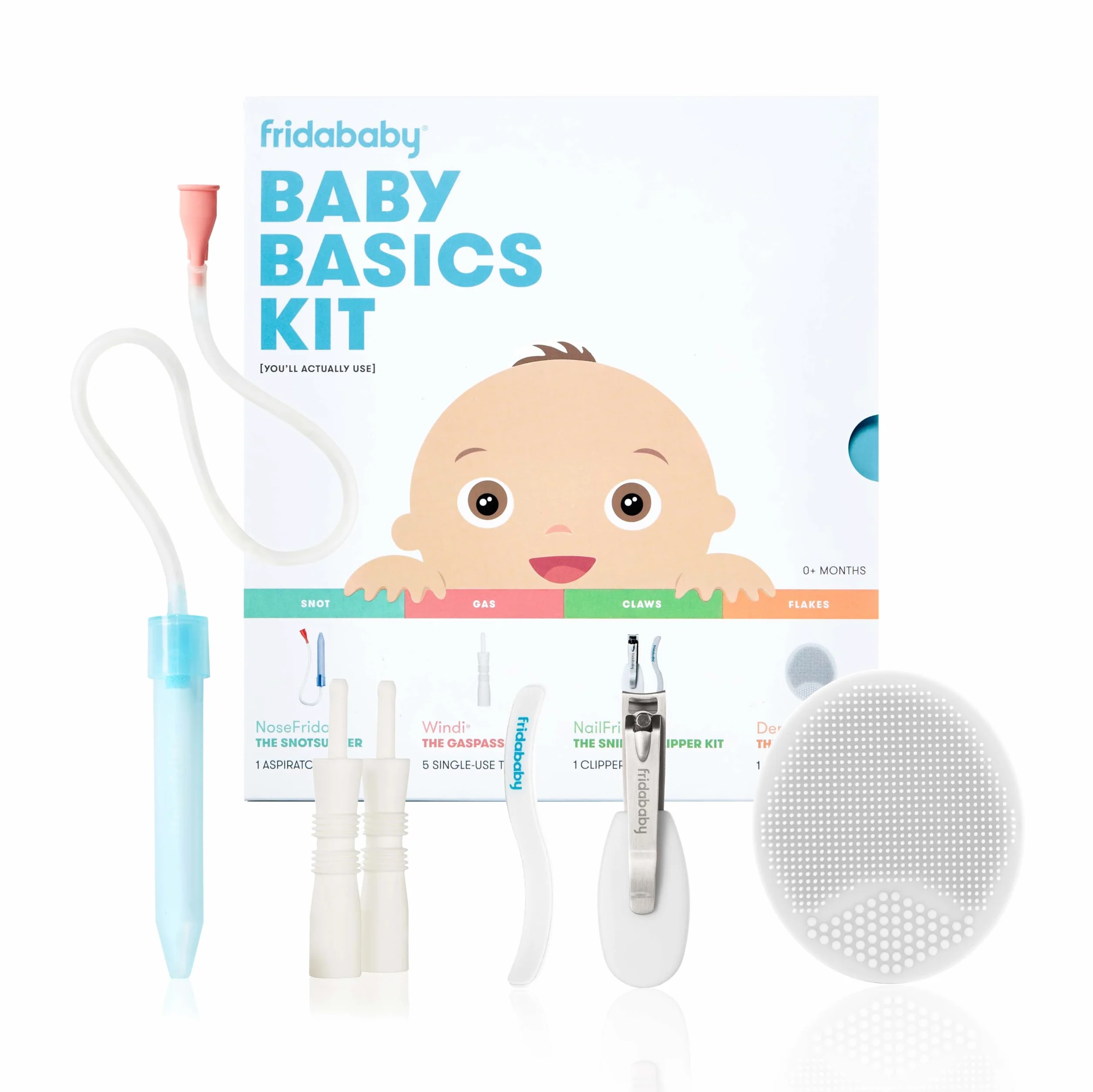 Frida Baby Kit de base pour bébé avec NoseFrida, NailFrida, Windi, DermaFrida et étui de transport en silicone