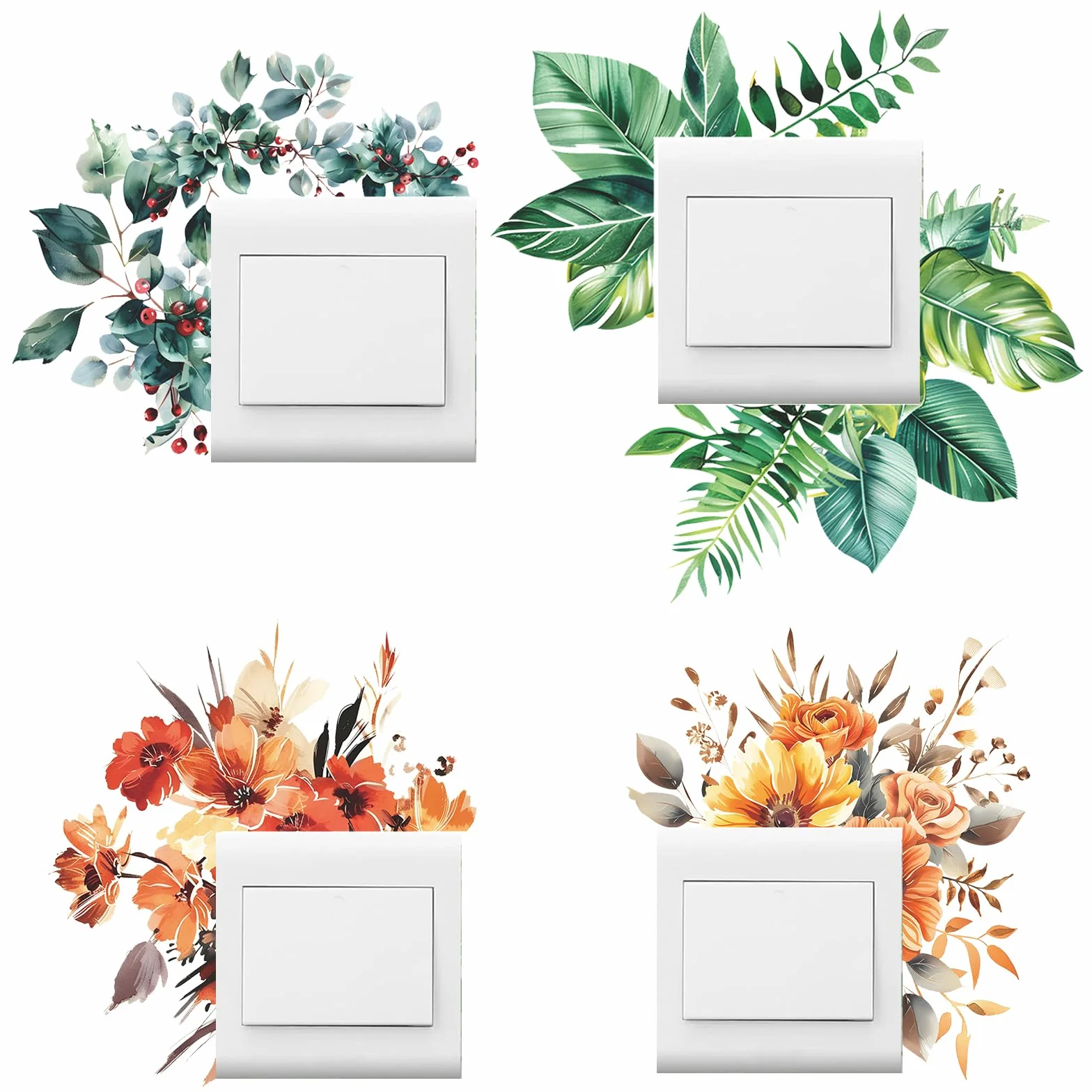 SwirlColor Autocollant Interrupteur Mural Imperméable 4 Pièces Décoration Saisons Plante Salon