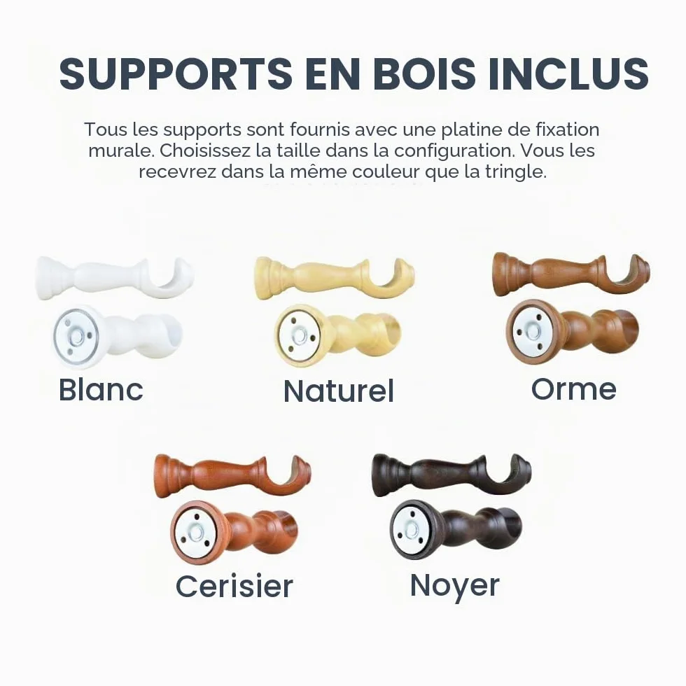 TENDAGGIMANIA Tringle RideauCouleur NOYER en Bois Resistant - Diamètre 35 mm - Longeur: 300 CM - Barre Rideau Mouvement Manuel - Avec Anneaux et tous les Accessoires