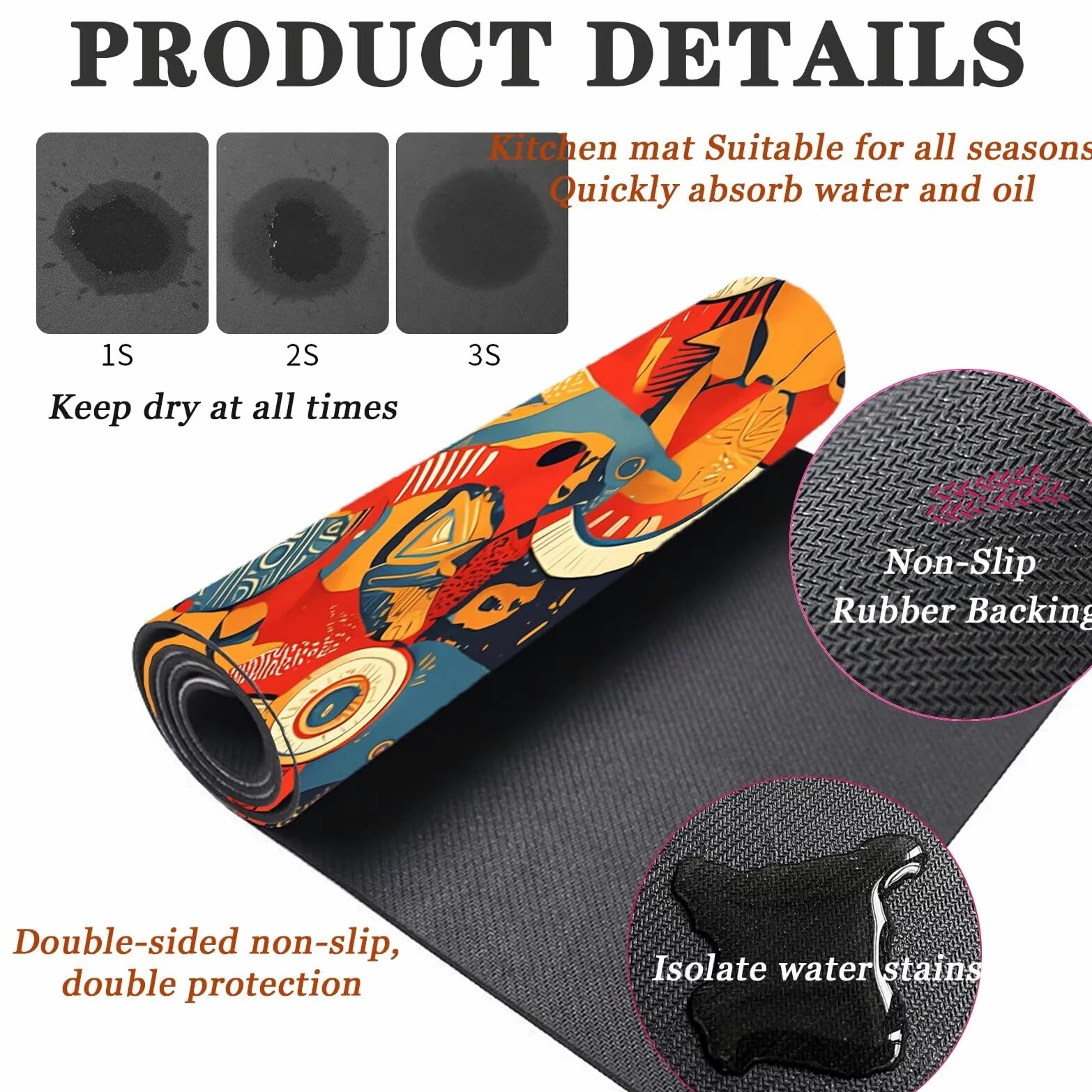 Tapis Cuisine Lot de 2 Tapis de Cuisine Antidérapant et Lavable et à Séchage Rapide, Tapis de Sol Absorbant Tapis Couloir Tapis de Cuisine Devant Evier Tapis de Couloir Square 45x70cm+45x140cm 14-1187