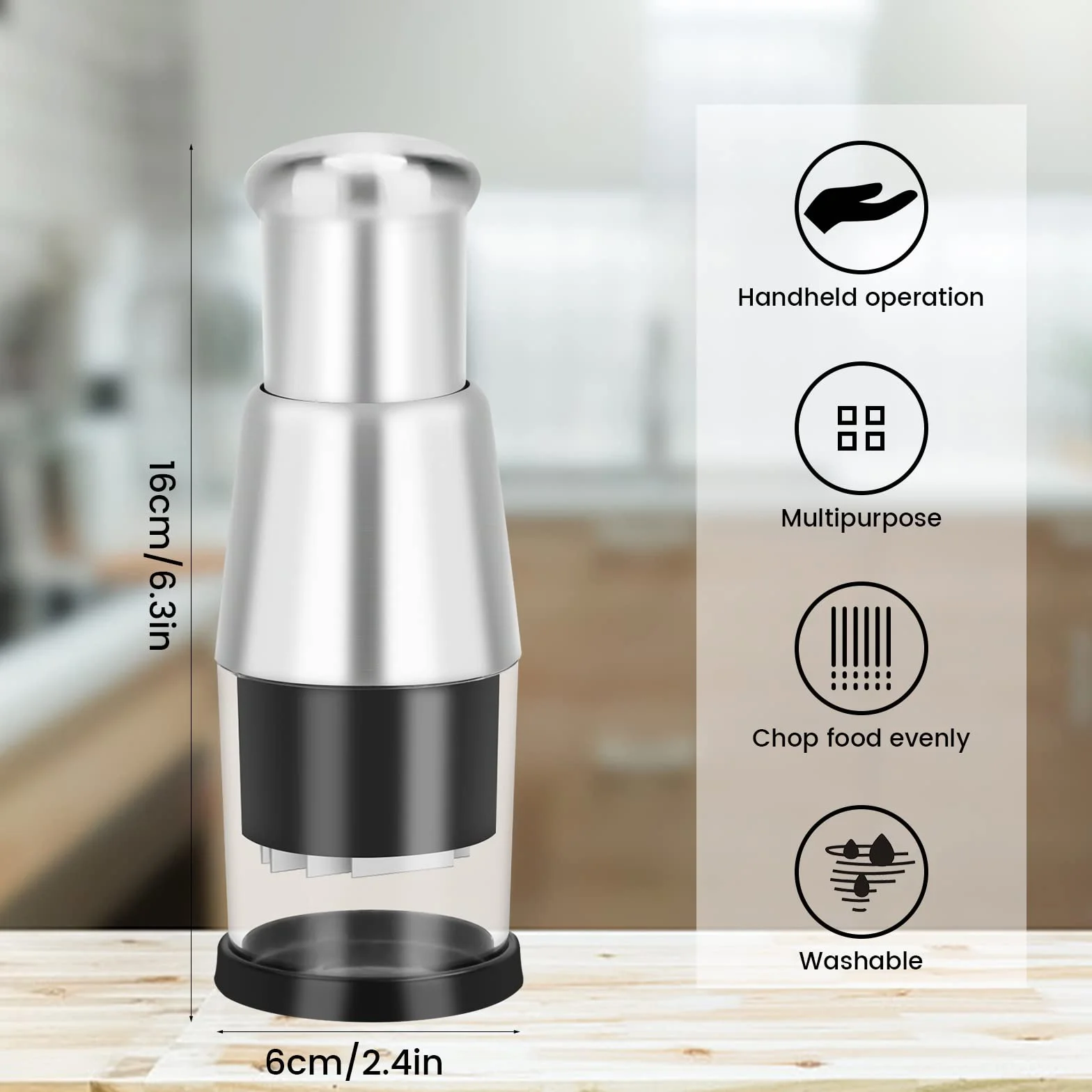 Presse-Ail Inox Hacheuse d'Échalote Coupe-Oignon Manuel à Pousser Hachoir Gingembre Ustensile de Cuisine Noir