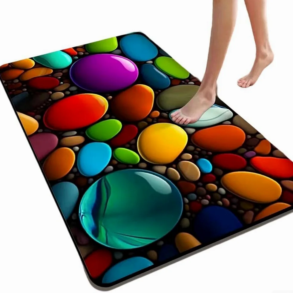 Tapis de bain en terre de diatomée 3D motif galets absorbants antidérapants à séchage rapide 40 x 30 cm (2 40 x 60 cm)