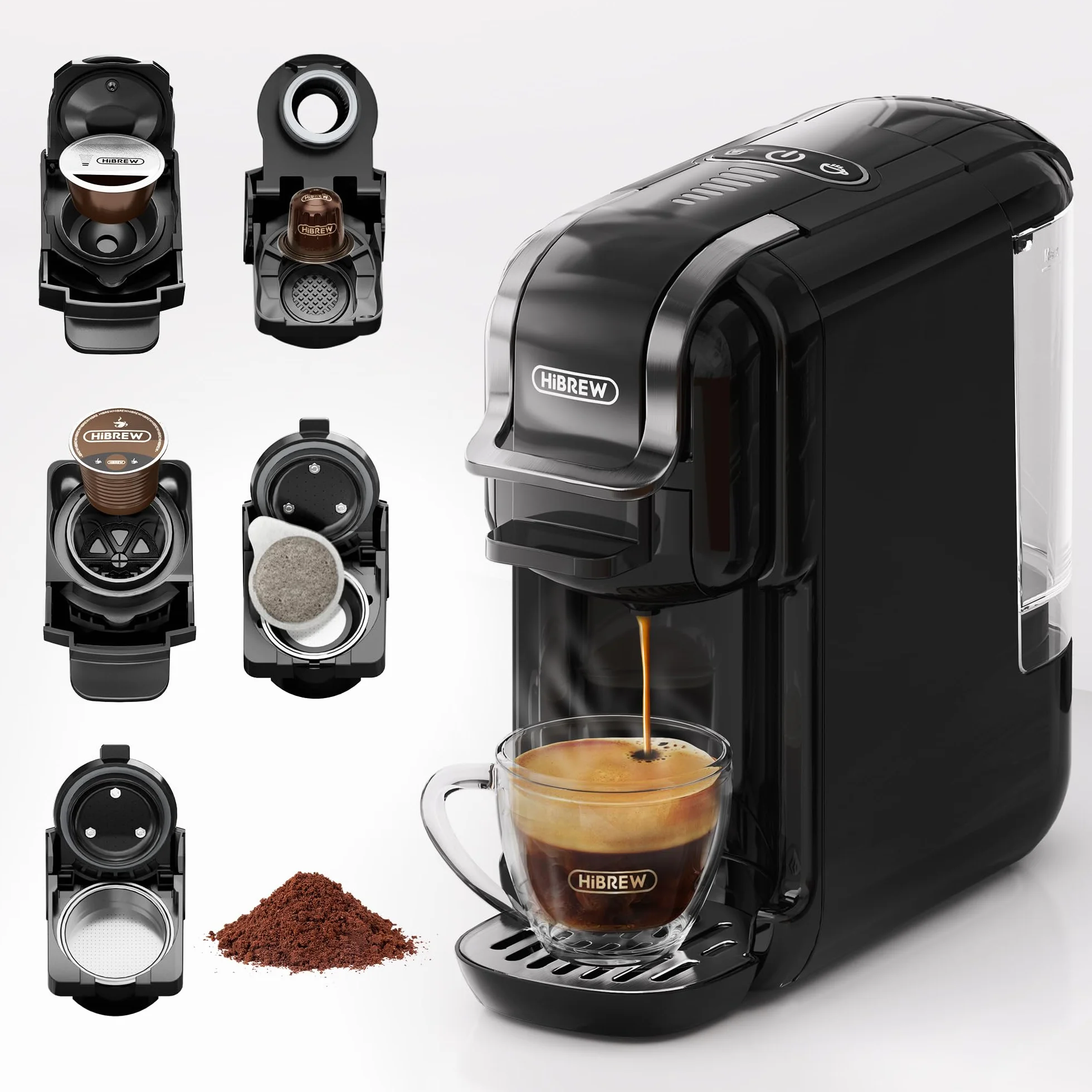 HIBREW H2B Machine à café pour expresso, boissons chaudes et froides, infusion froide, or chaud, 5 en 1, multi-capsules, poudre, moulue