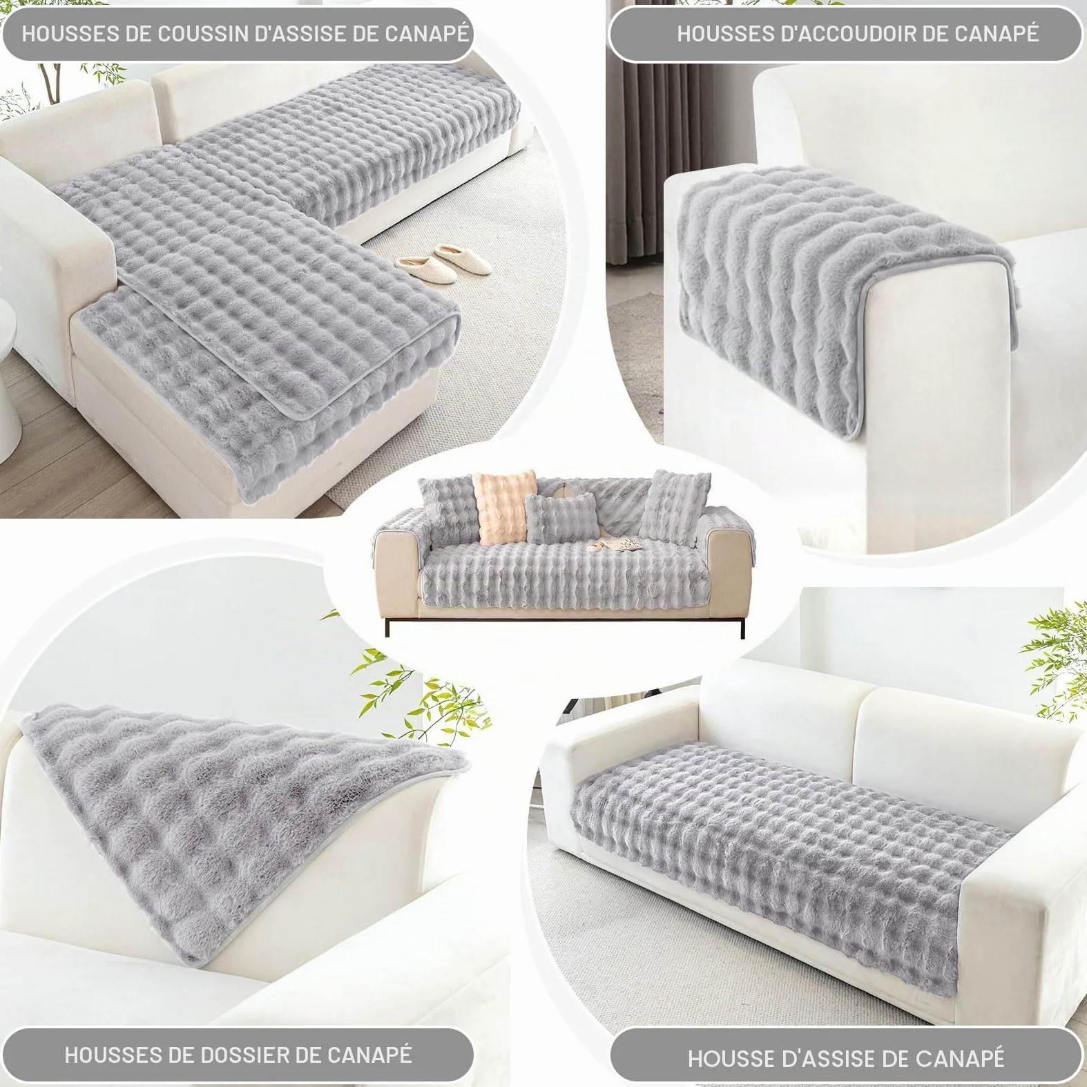 ShowyLive Housse de Canapé d'angle 4/3/2/1 Places Housses Canape Universelle pour Canapé Angle en Forme de L- Doux et Moelleux-Antidérapant (Gris Clair, 90 * 240 CM)