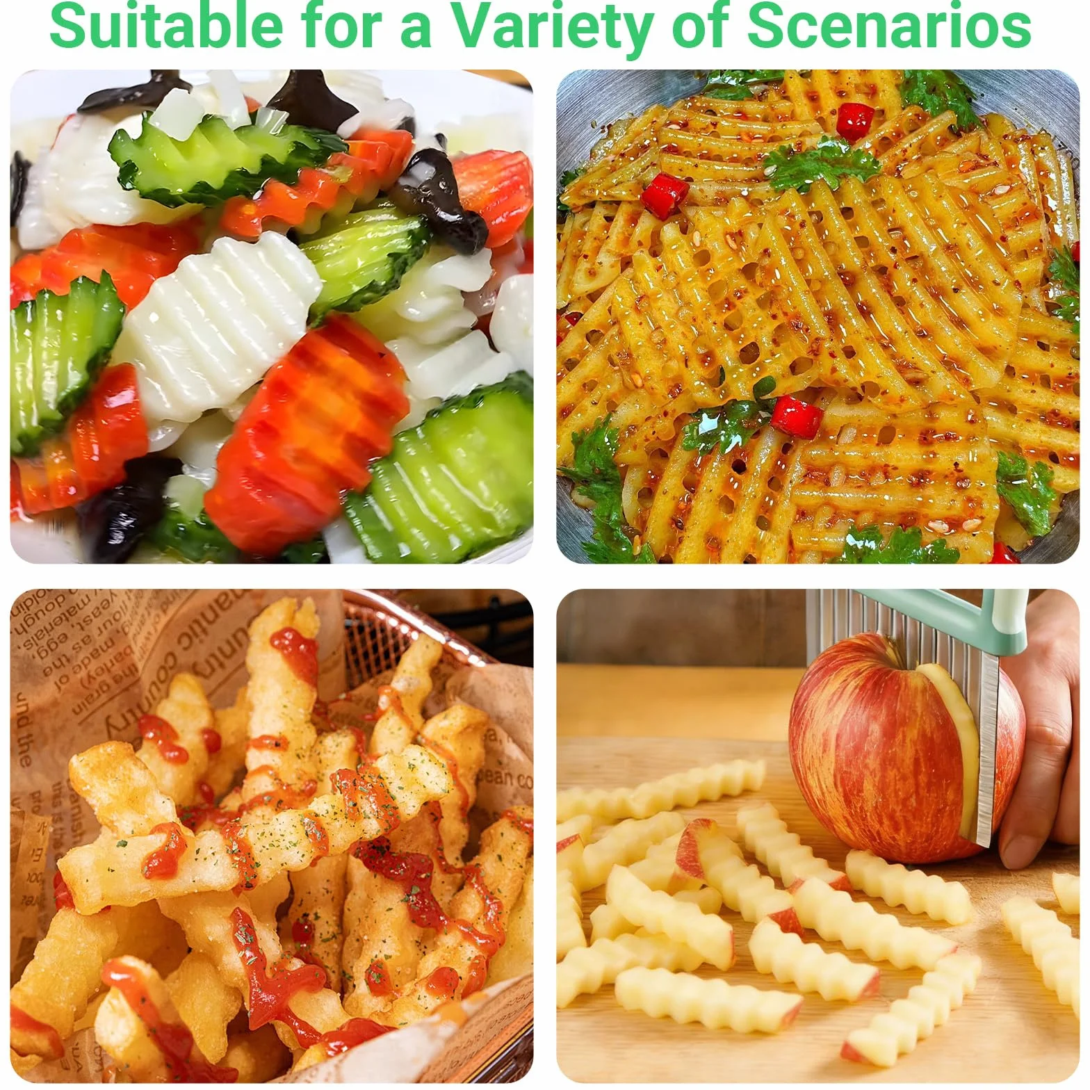 Couteau Ondulé et Crinkle Cutter en Acier Inoxydable, Coupe-Légumes Ondulé, pour Pommes de Terre, Carottes, Fruits et Salades