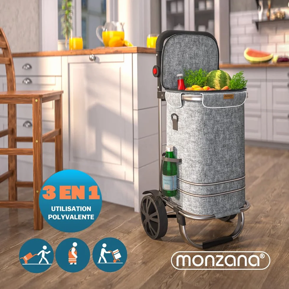 MONZANA Chariot de courses pliable 56 litres 3en1 gris isotherme