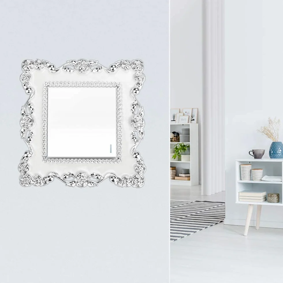 LATRAT Lot de 4 autocollants de luxe pour interrupteur 155 mm x 86 mm Fleurs blanches argentées Décoration murale