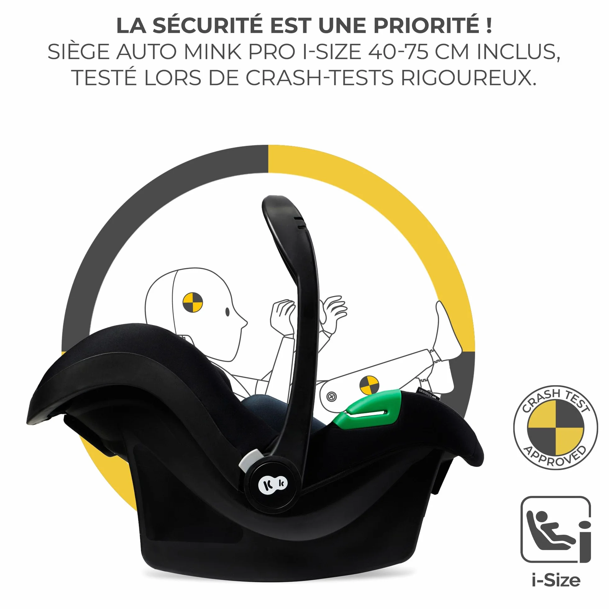 Kinderkraft ESME Poussette 3 en 1 avec porte-bébé Mink PRO I-Size, système de voyage, Noir