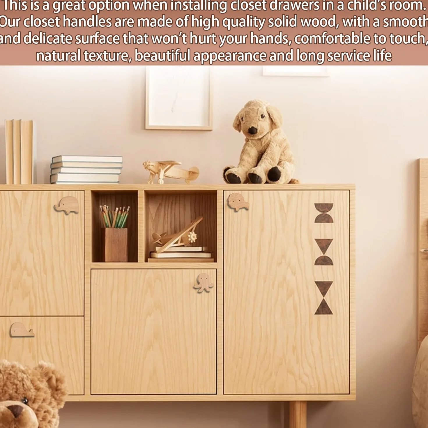 Boutons en bois pour armoire, Lot de 8 Poignées de Meuble en Bois Animals, Poignées animales pour meubles d'enfant