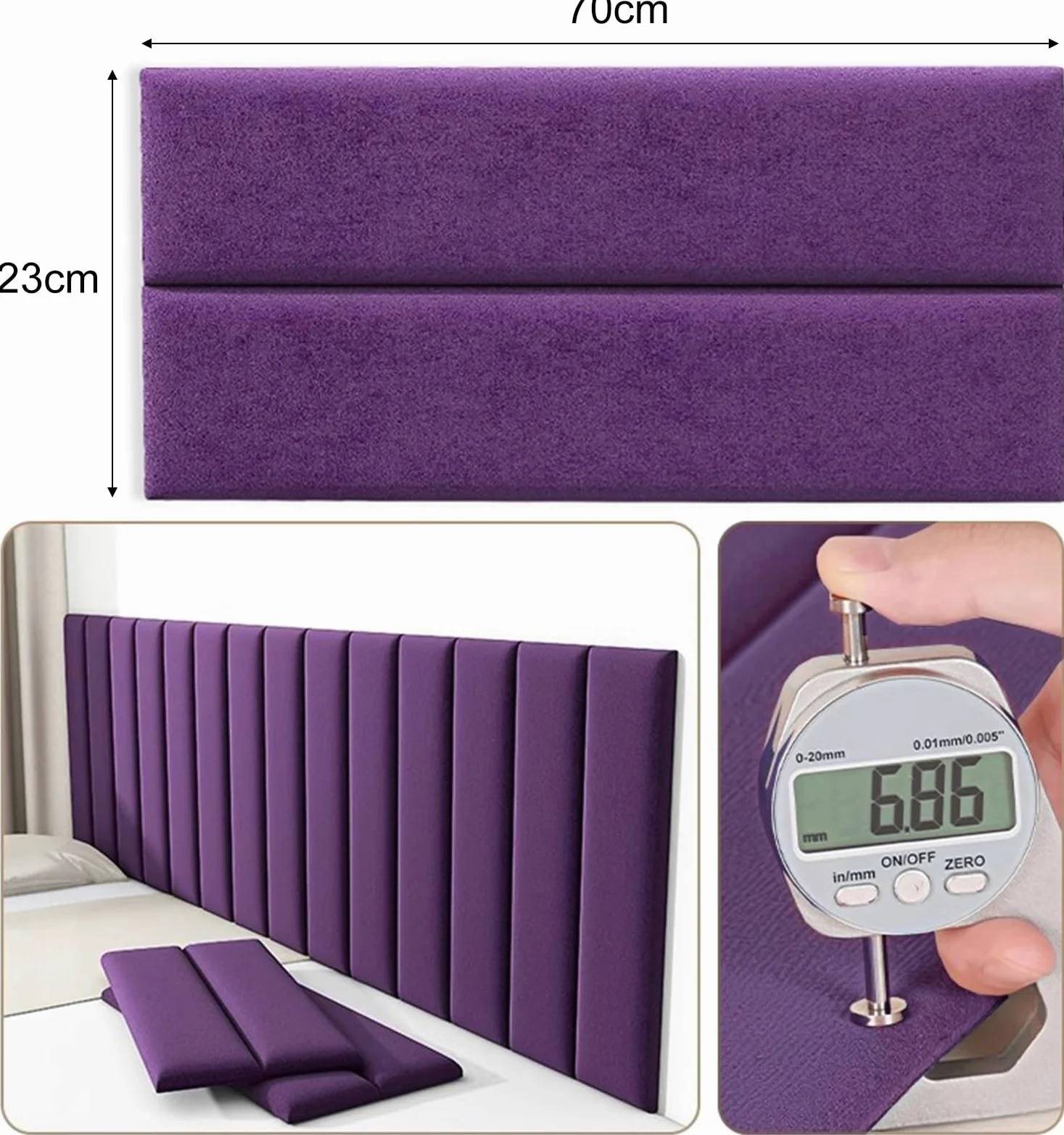 Panneaux muraux rembourrés Auto-adhésifs, tête de lit Murale capitonnée Anti-Collision, pour Autour du lit, décoration de Chambre (Violet, 8 pièces)