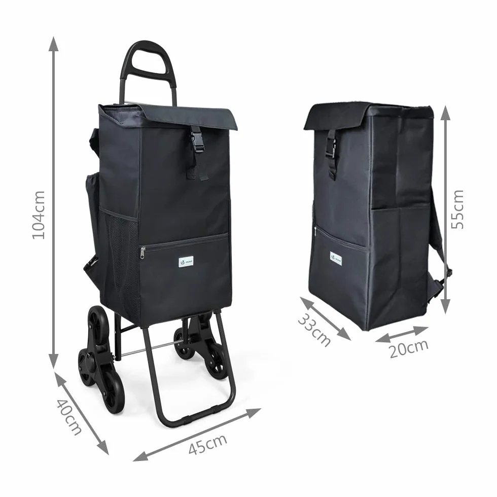 VOUNOT Chariot de Courses Solide Pliable 3 en 1 avec Compartiment Isotherme 6 Roues 35 L Charge Max 30 kg Noir 104 x 45 x 40 cm