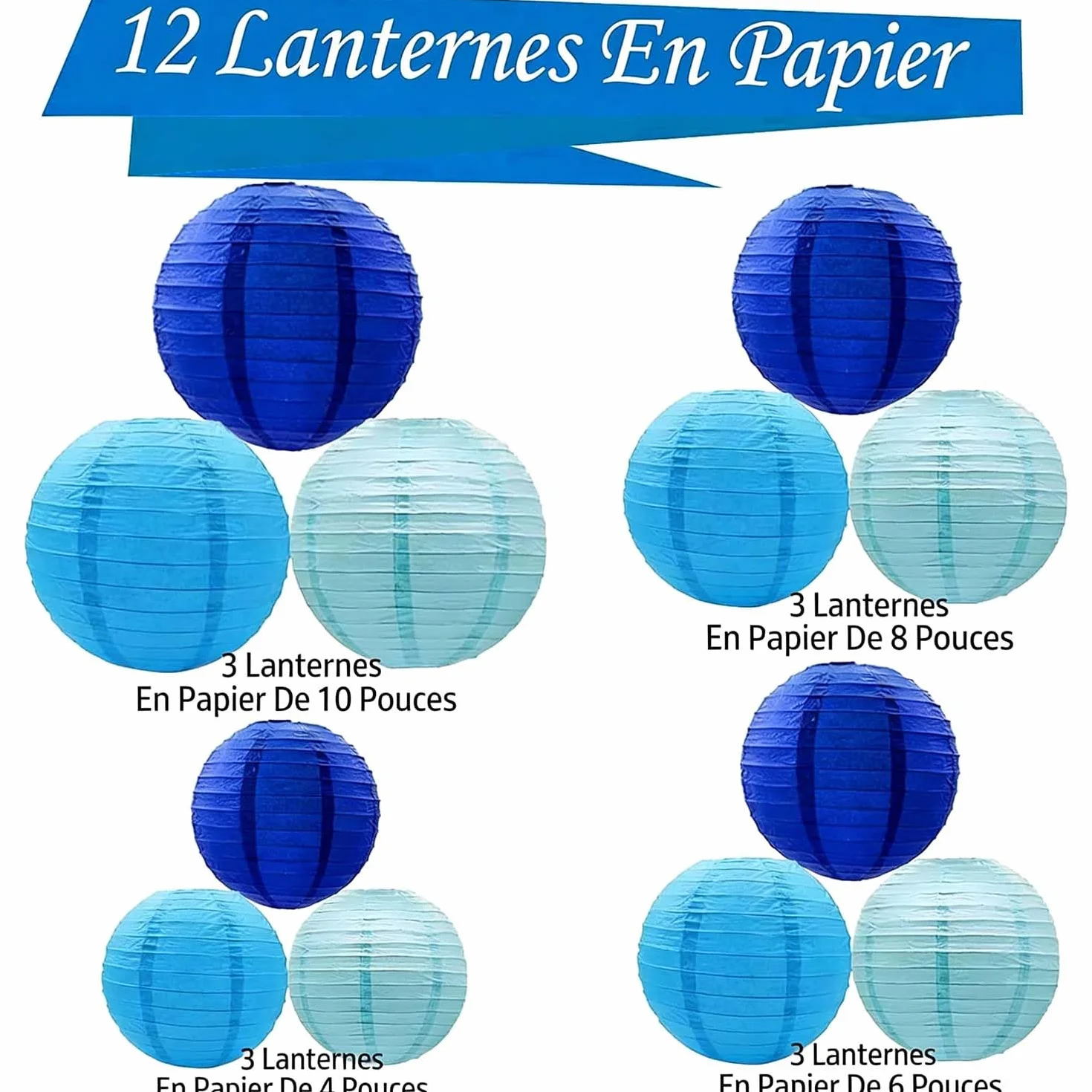 Lanterne en Papier Bleu Lot de 12 Rondes pour Mariage Décoration