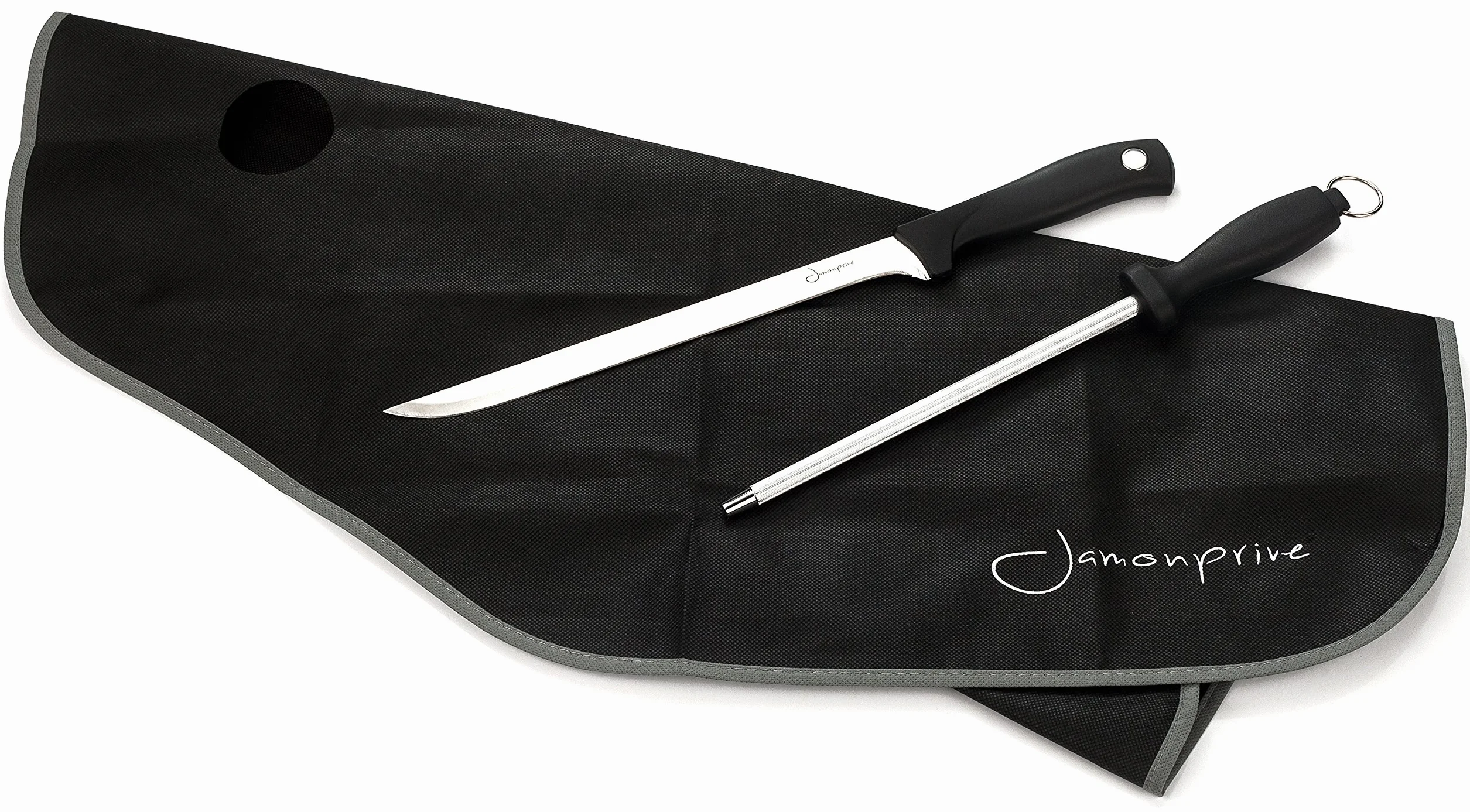 Couteau à Jambon avec Fusil et Couvre Jambon - Set pour Découper Jambon Serrano et Ibérique
