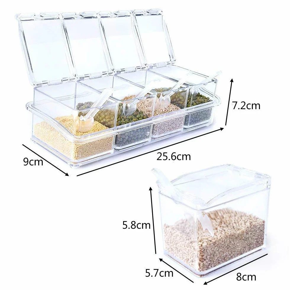 YIQI Assaisonnement Set 4 pièces Bouteilles Transparentes Sel Spice Jar Pots à épices Cuisine Condiment Jarres de Stockage avec Cuillères