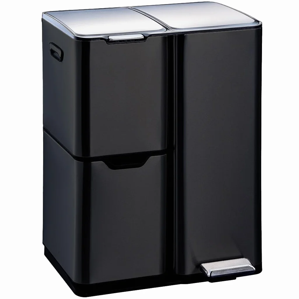 HAJA KITCHEN MOVE Poubelle de cuisine à pédale tri sélectif 60L acier Inox Noir
