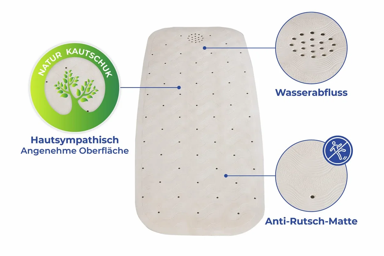 Maximex Tapis de bain antidérapant Natur-Kautschuk beige 37 x 90 cm caoutchouc lavable en machine