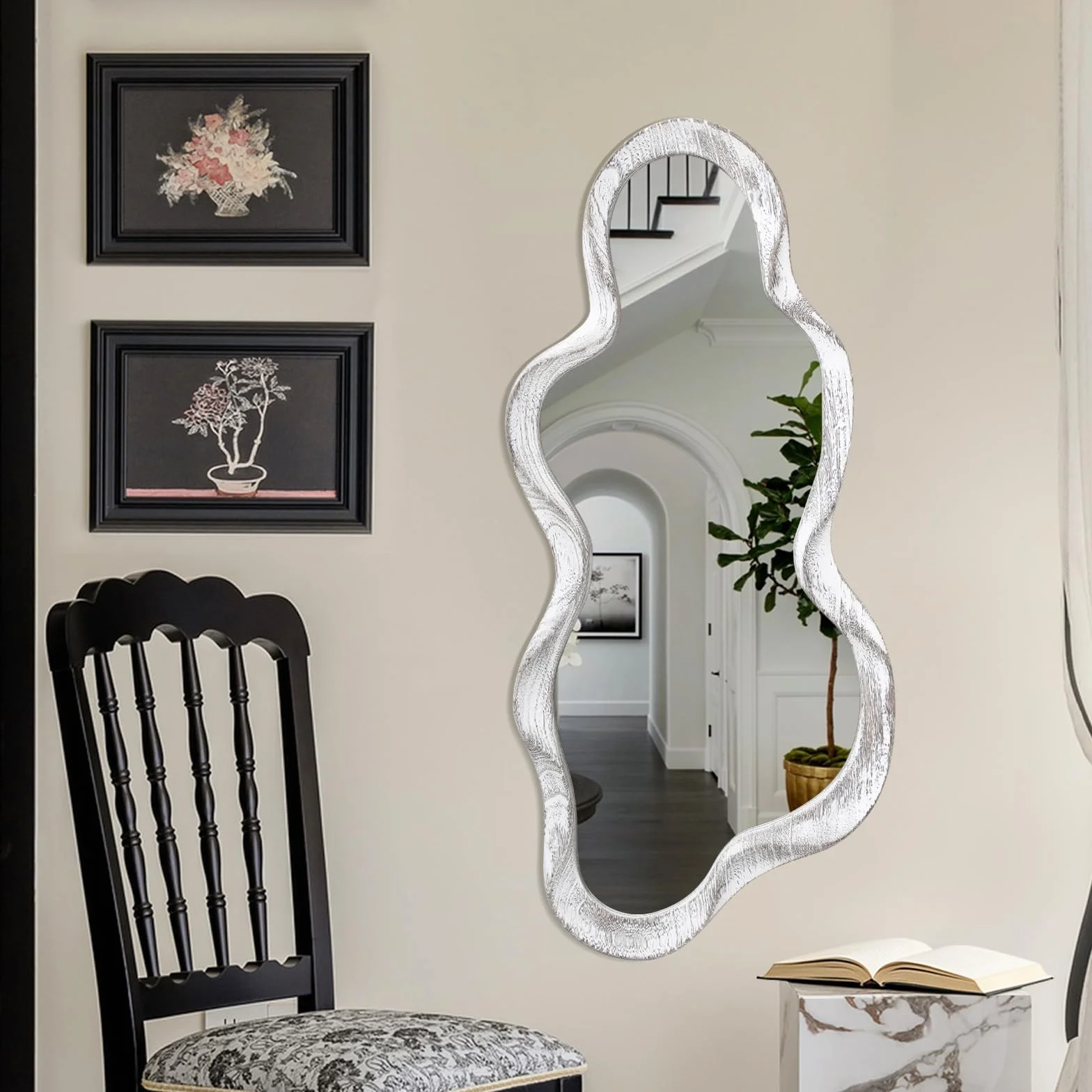 Miroir Mural Noir Cadre en Bois irrégulier Art Moderne Salle de Bain Salon Chambre à Coucher