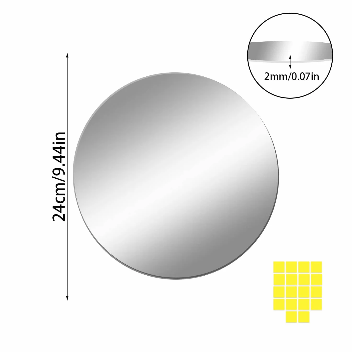 Miroirs Muraux Ronds 24 cm Lot de 2 Adhésif Acrylique HD