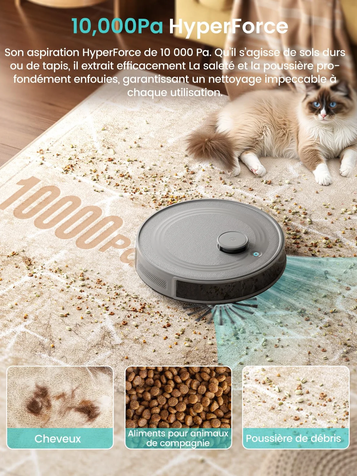 Lefant M2S Plus Aspirateur Robot Laveur avec Station, 10000Pa, Vidange Automatique, 240min, Poils d'animaux Tapis Sols Durs, Alexa/App