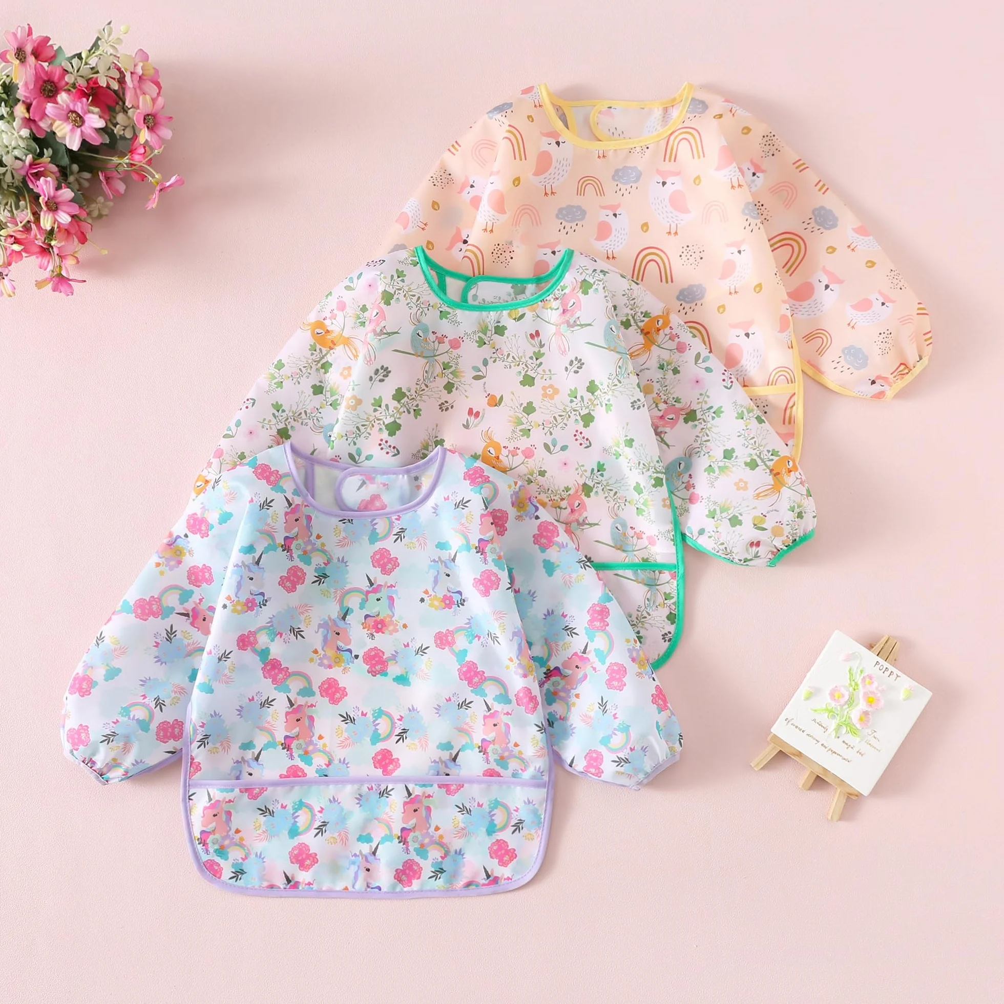 Bavoirs à Manches Longues Imperméables Lot de 5 Tablier Peinture Enfant 5 Mois à 3 Ans