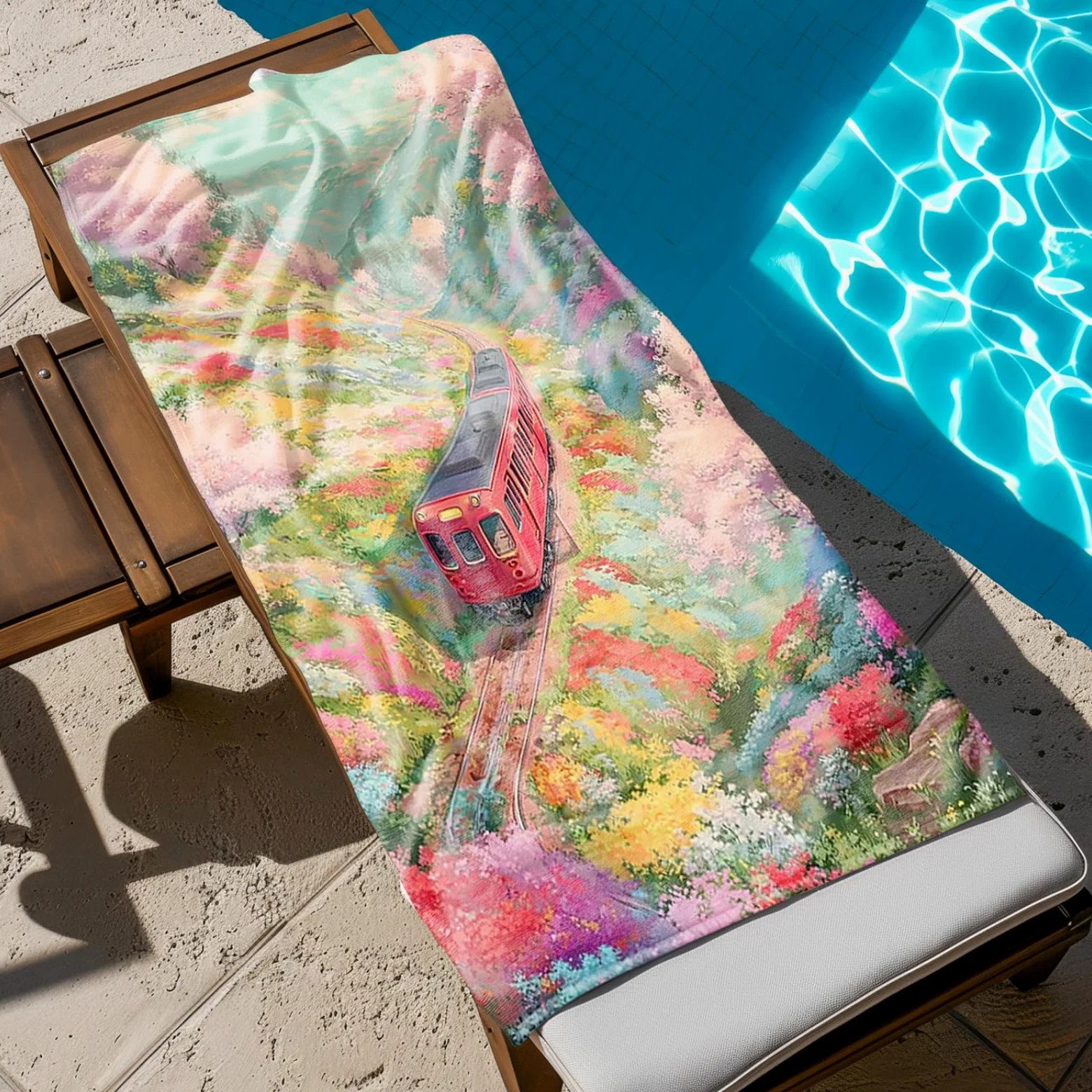 Tapis de Plage XXL Anti Sable Train, Fleurs Roses Serviette Piscine Adulte,Natte De Plage Pliable, Voyage Accessoires De Plage Camping,Serviette de Bain Personnalisée