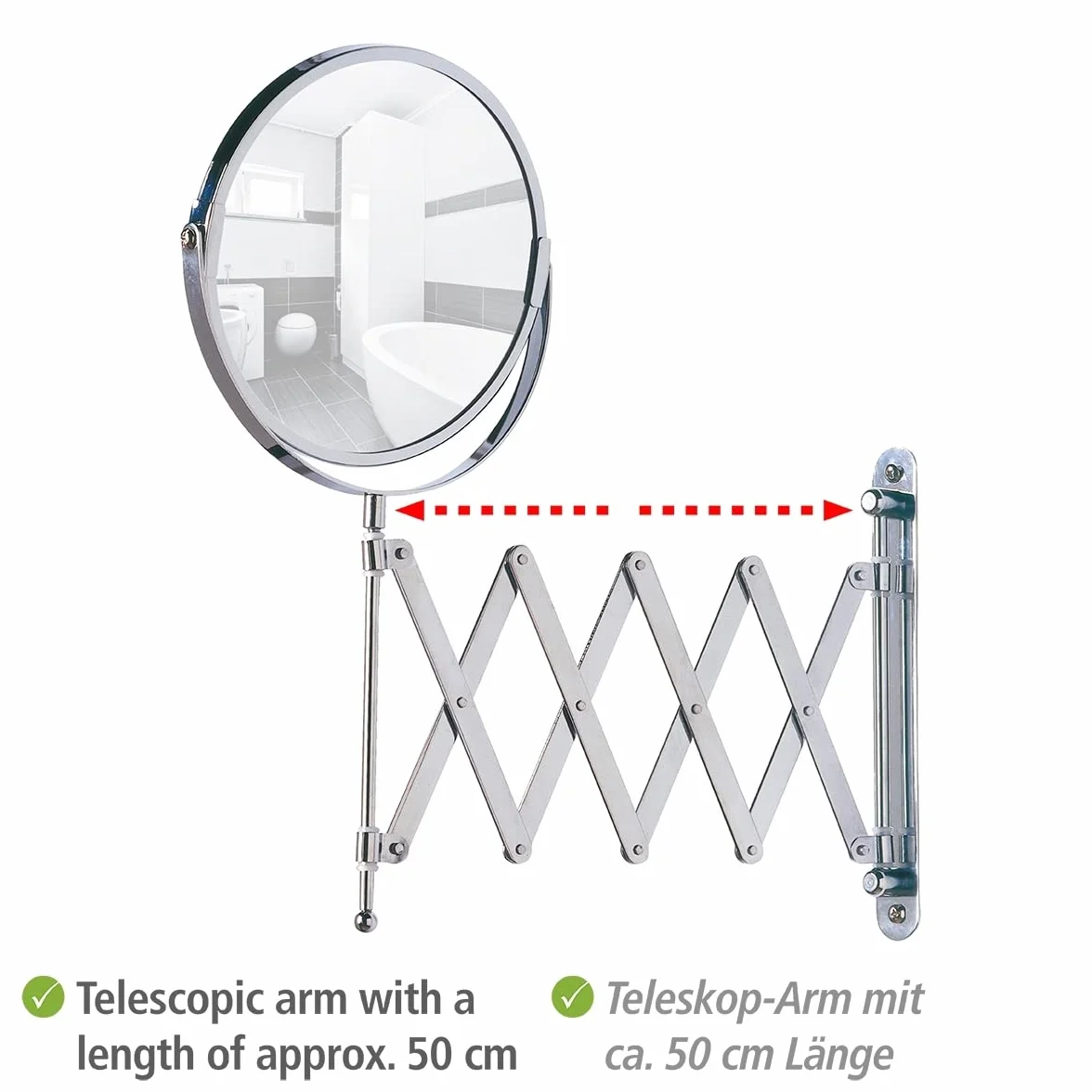 WENKO Miroir cosmétique mural à bras télescopique orientable chromé