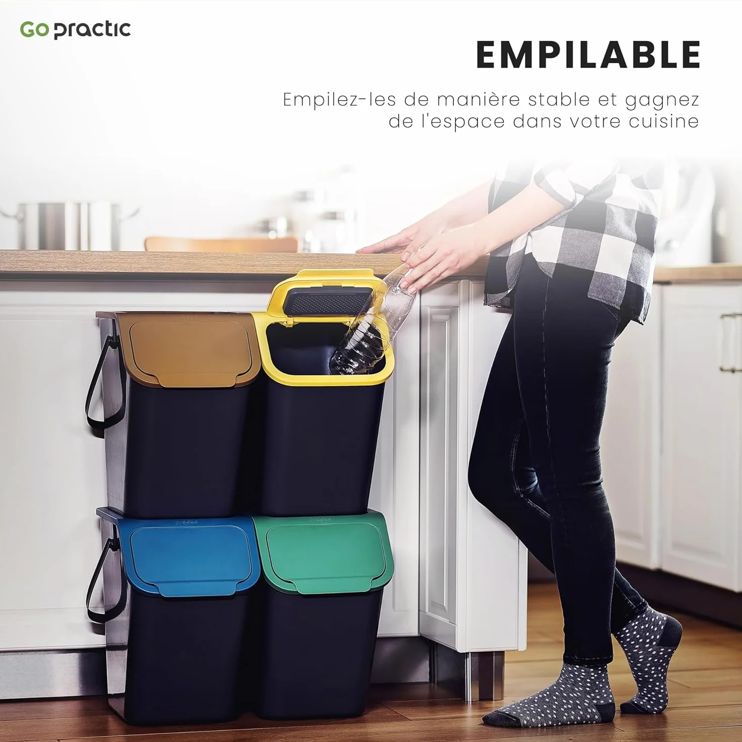 Set de Poubelles de Cuisine 4 Pièces 25L+4.5L Recyclage Biodégradable Conteneur à Déchets
