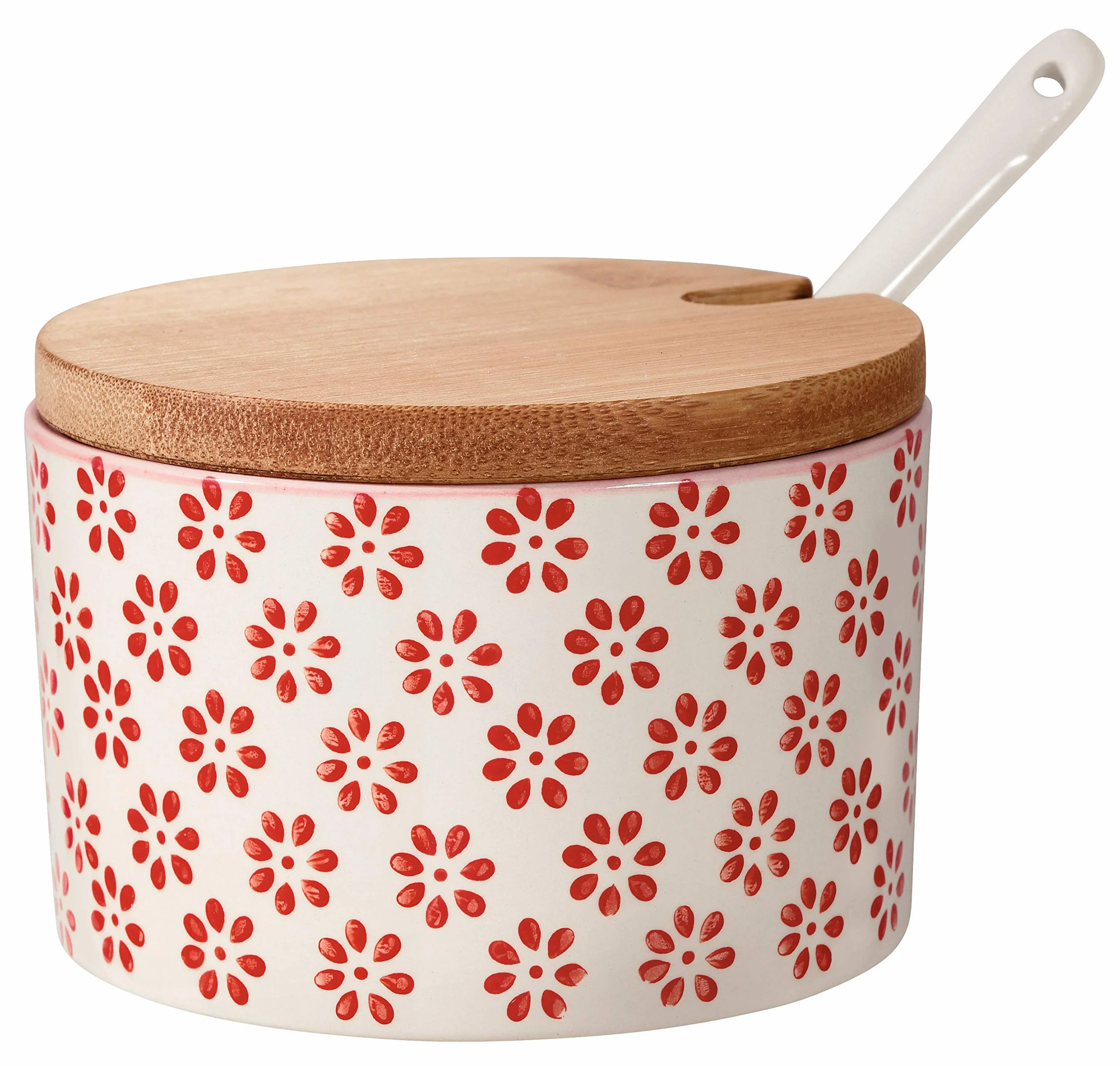 Bloomingville Salière Susie Couvercle Cuillère Rouge Céramique Ø 10 cm 250 ML