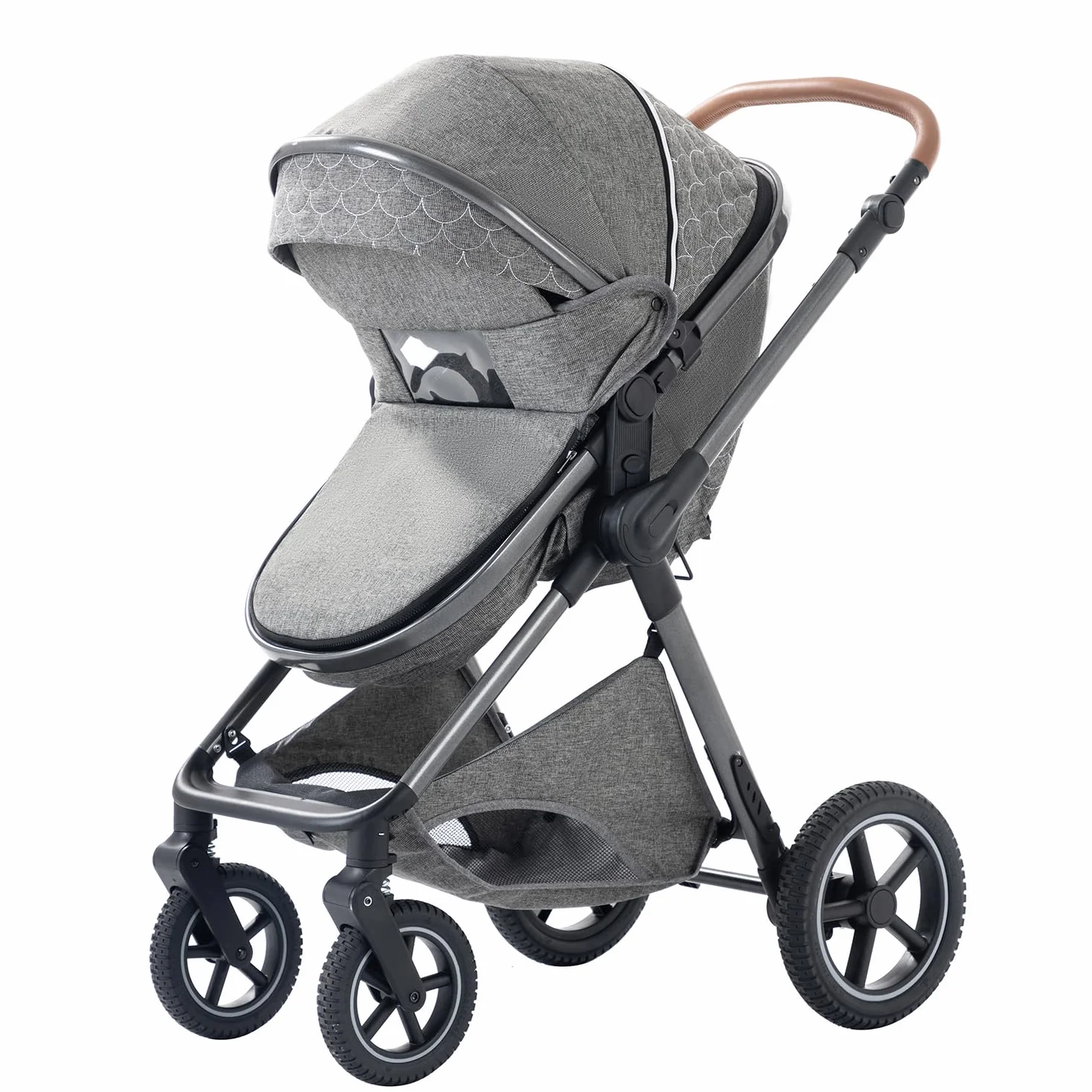 Poussette 3 en 1 Citadine Combinée Tricycle Baby Walker Haute Paysage Landau pour 0-36 Mois Pliante Trolley Bébé H2-DEEPGREY