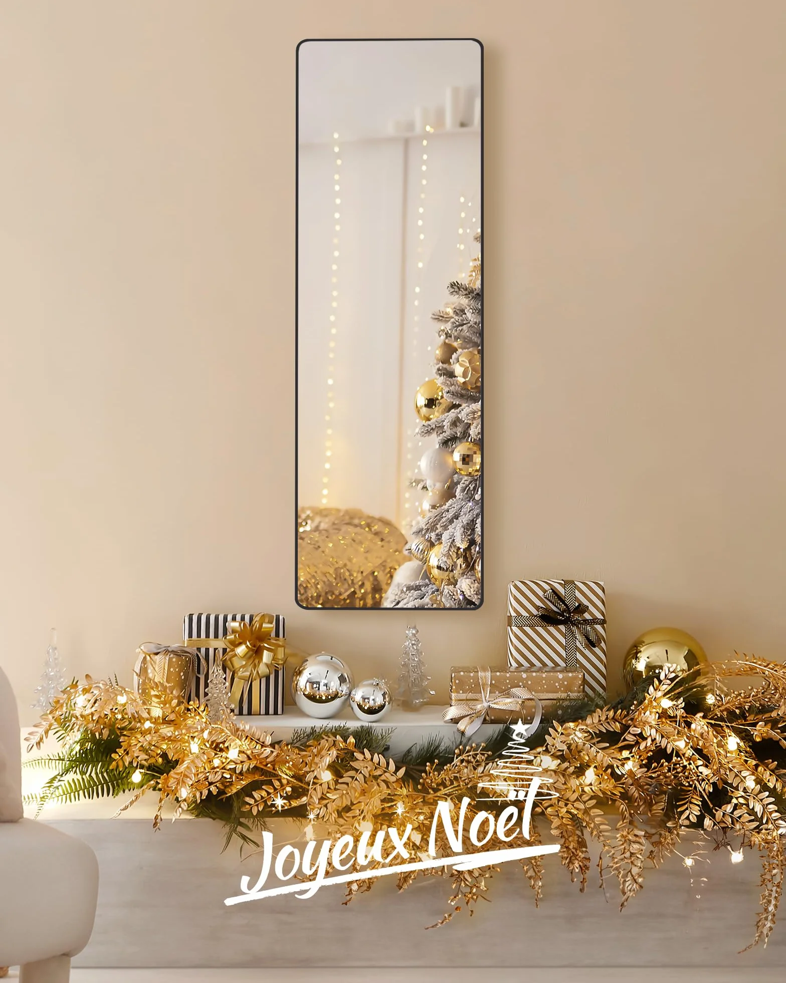SONGMICS Miroir Intégral Suspendu 120 x 40 cm Cadre en Alliage d'Aluminium Verre Trempé Noir d'encre LFM032B01