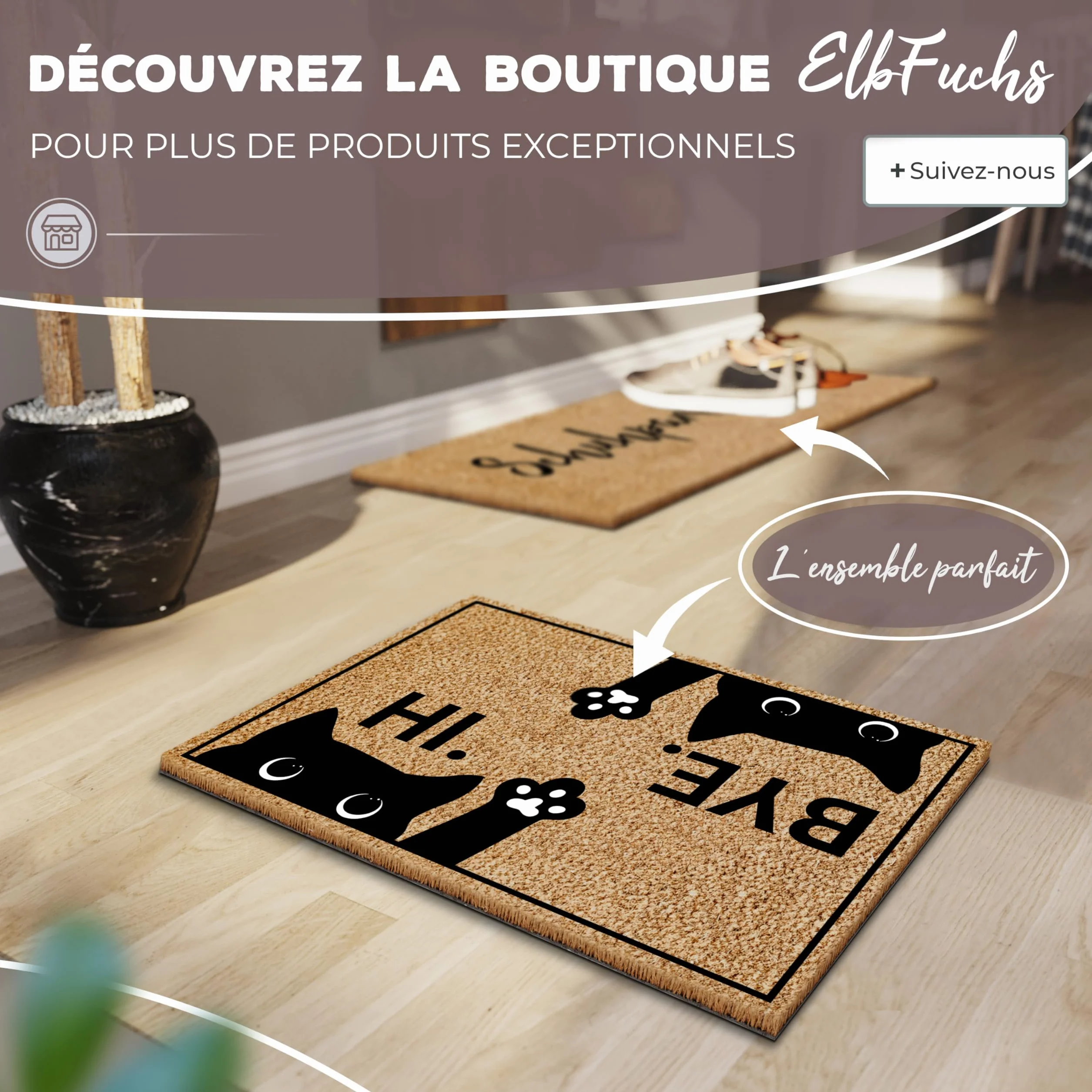 ElbFuchs Paillasson Coco 60x40cm Antidérapant Extra Durable Tapis Entrée