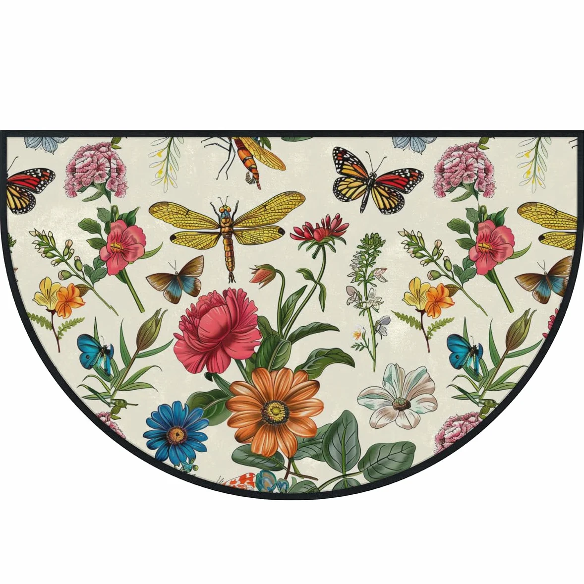 Mexpekil Paillasson vintage en forme de demi-lune pour intérieur et extérieur - Lavable - Demi cercle - Attrape la saleté - 100 x 160 cm