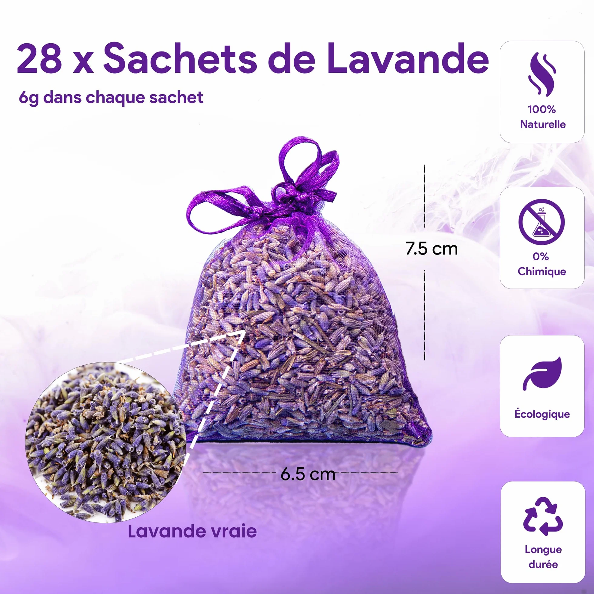 Sachets de Lavande Séchée pour Maison et Voiture – Sachet Lavande Armoire Désodorisant Naturel Antimites Longue Durée