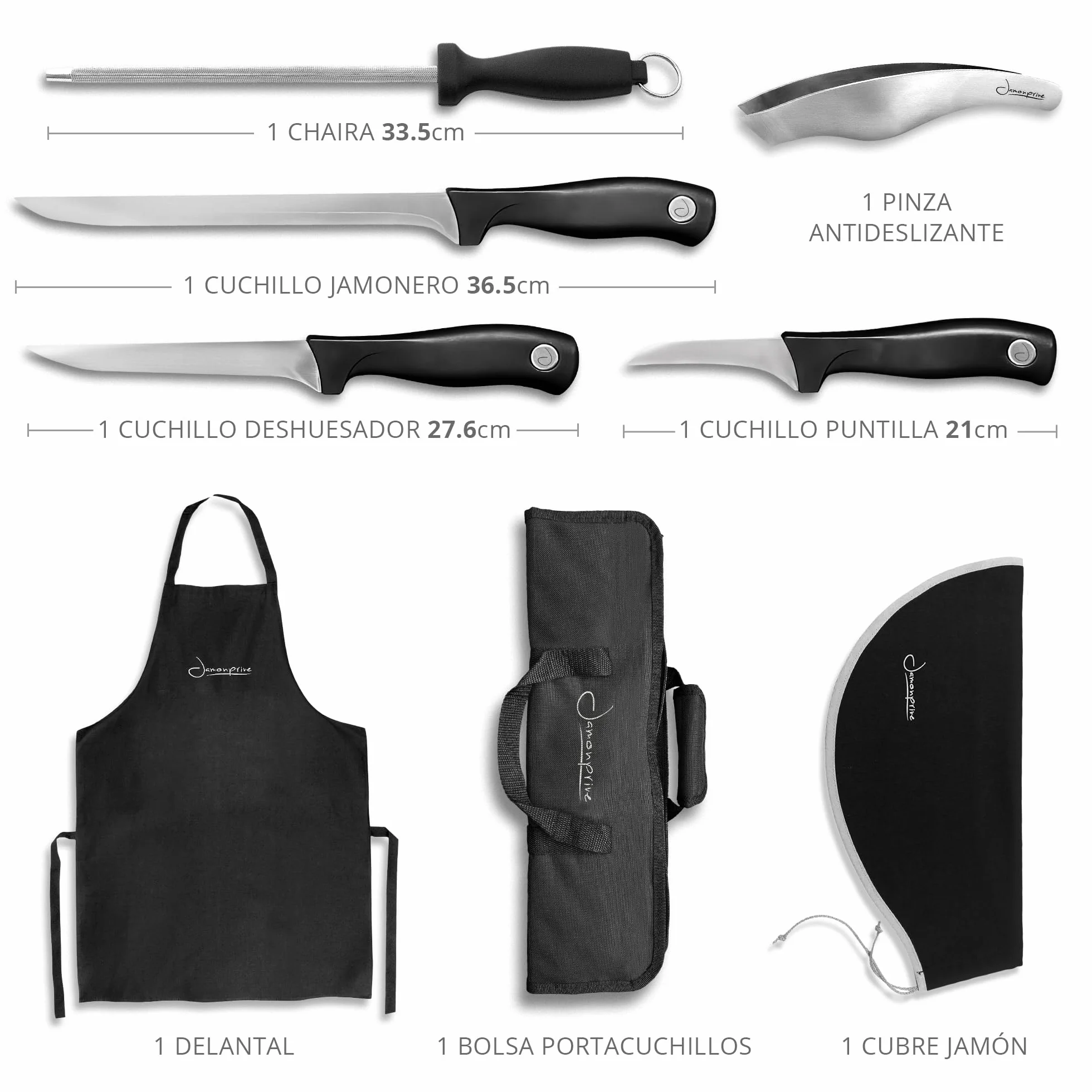Set de couteaux à jambon - Mallette de cuisine avec couteau à désosser, pince, tablier et aiguisoir diamant
