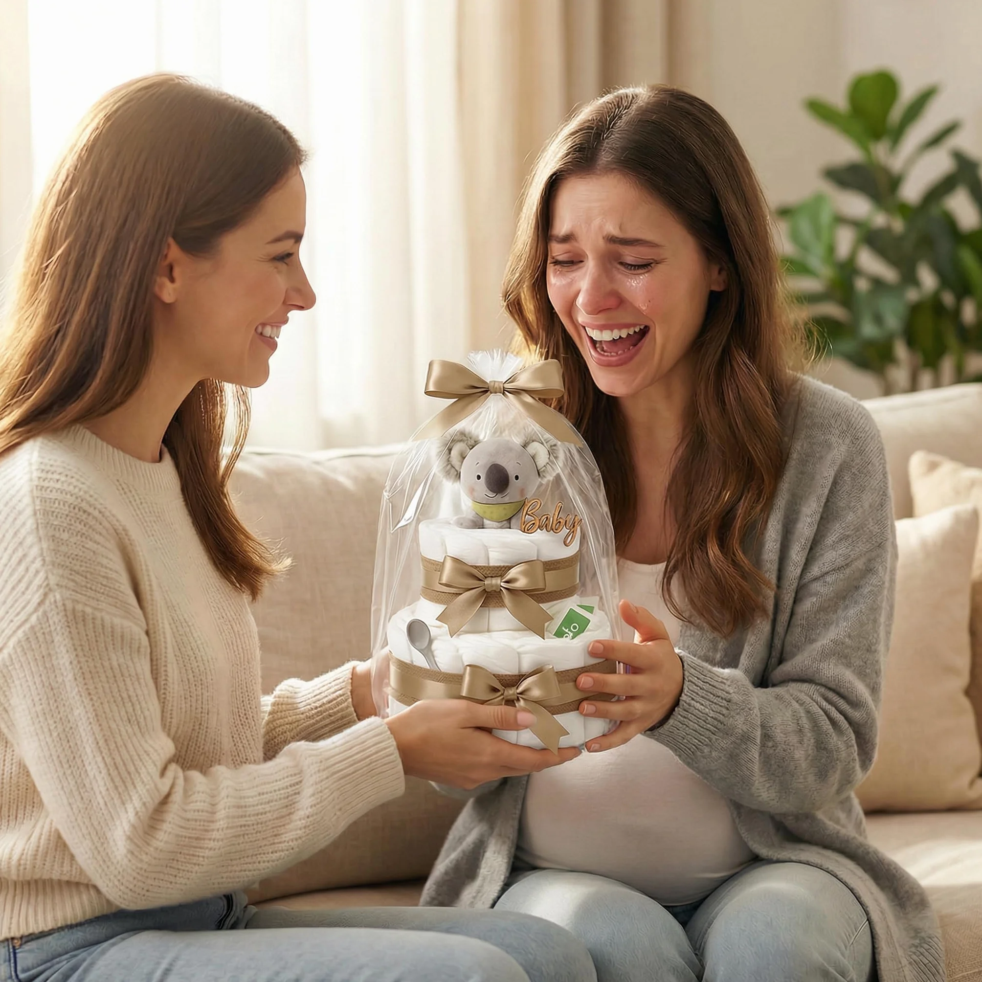 Gâteau à couches koala Greifling Boho Vintage fait à la main Cadeau de naissance pince thé bio bébé