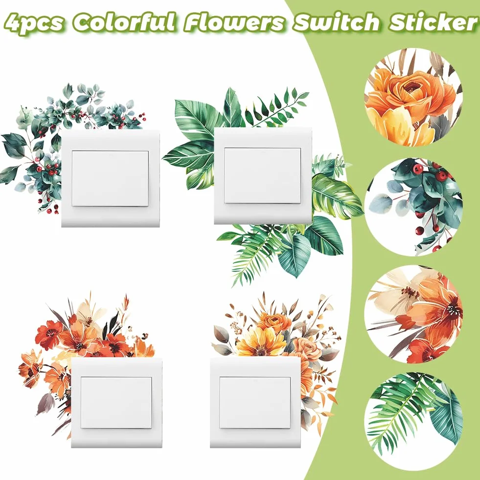 SwirlColor Autocollant Interrupteur Mural Imperméable 4 Pièces Décoration Saisons Plante Salon