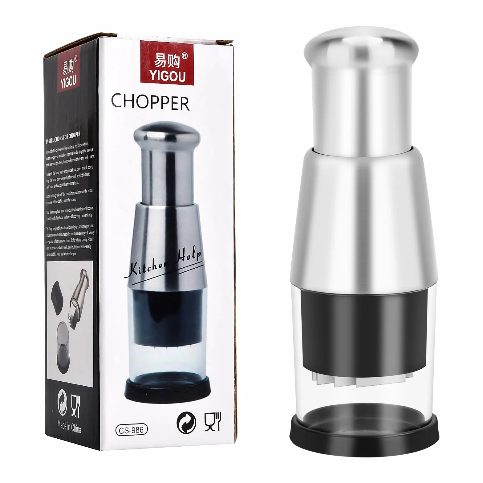 Presse-Ail Inox Hacheuse d'Échalote Coupe-Oignon Manuel à Pousser Hachoir Gingembre Ustensile de Cuisine Noir
