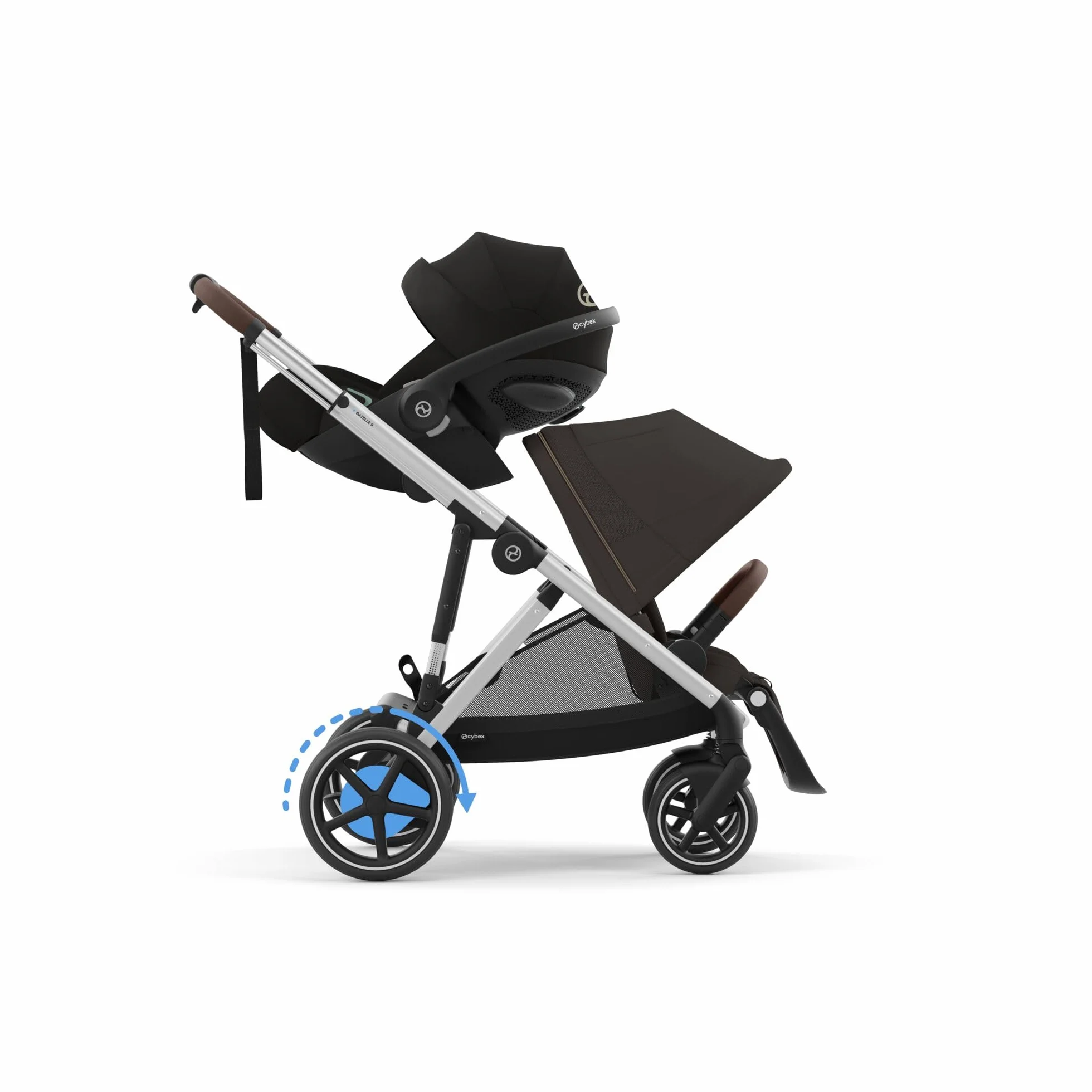 CYBEX Poussette Gold e-GAZELLE S, de la naissance à 4 ans, max 22 kg, système tout-en-1 avec propulsion électrique, brun chocolat