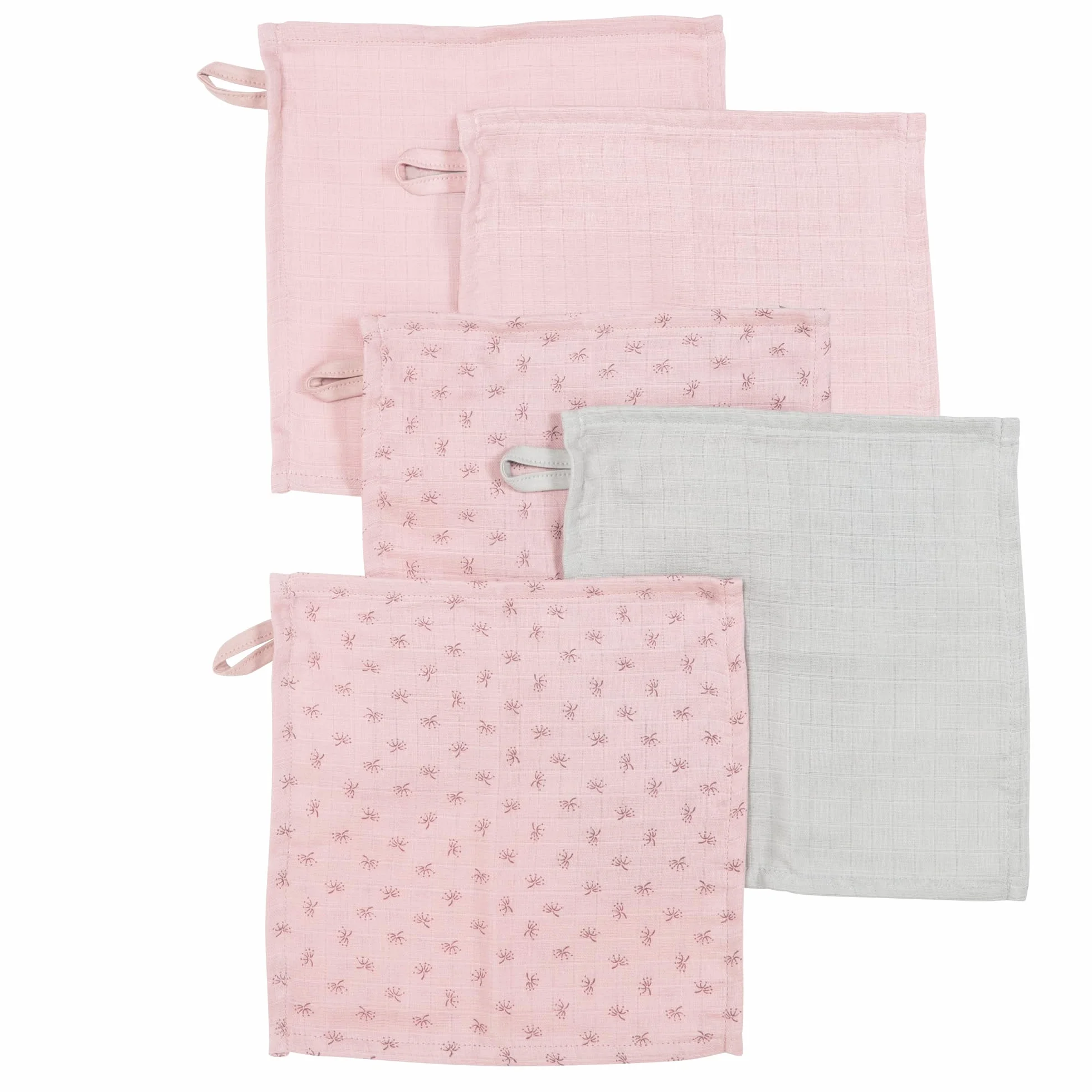 roba Lot de 5 Gants de Toilette Bébé Lil Planet 25 x 25 cm Coton Bio Rose/Gris