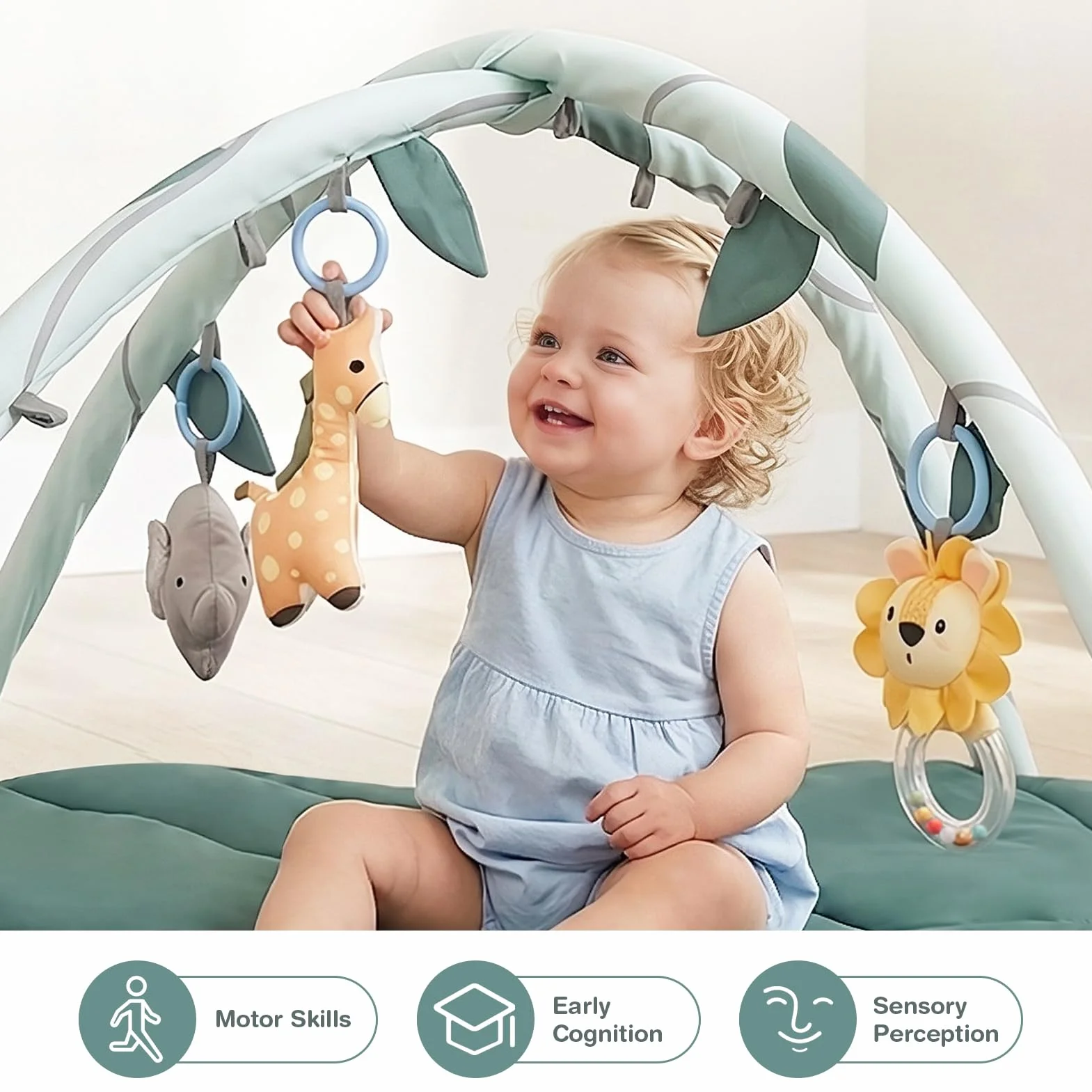 Vanplay Tapis d'Éveil Bébé avec 6 Jouets Amovibles Arche Antidérapant Épaissi Cadeau Nouveau-né