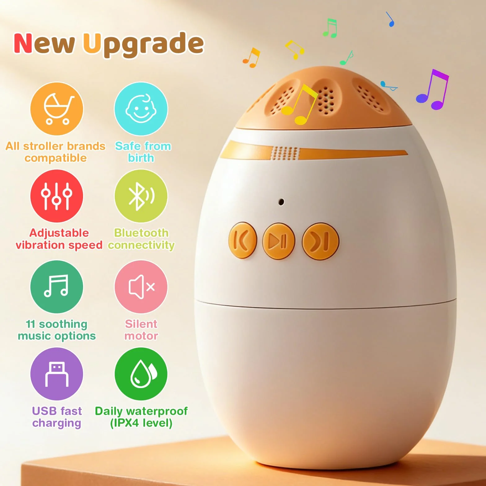 Berceur bébé rechargeable avec minuterie 45 min, portable aide au sommeil, vitesse réglable