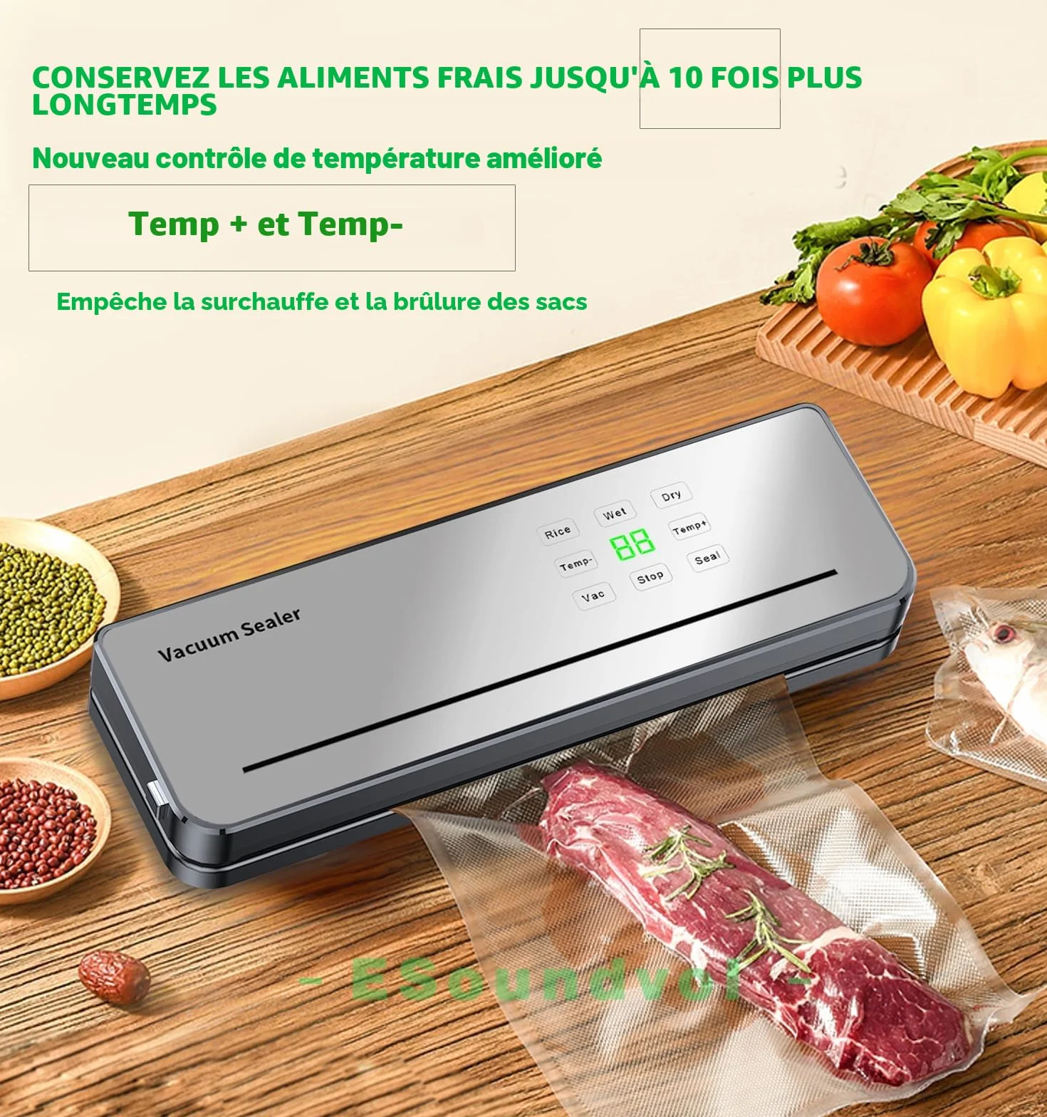 Machine Sous Vide Alimentaire ESoundvol 8 en 1 avec Contrôle de la Température et Coupe-Aliments Intégré
