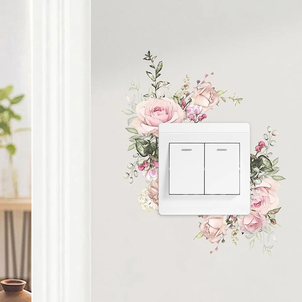 Autocollant pour Interrupteur Motif Plantes et Fleurs 9.5x5.7cm Imperméable Décoration Murale