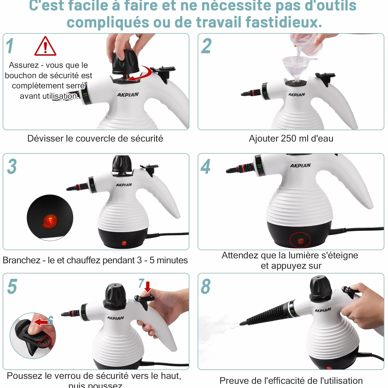 Nettoyeur vapeur manuel 1050 W multifonction avec kit 10 pièces pour joints carrelage, cuisinière, fenêtre