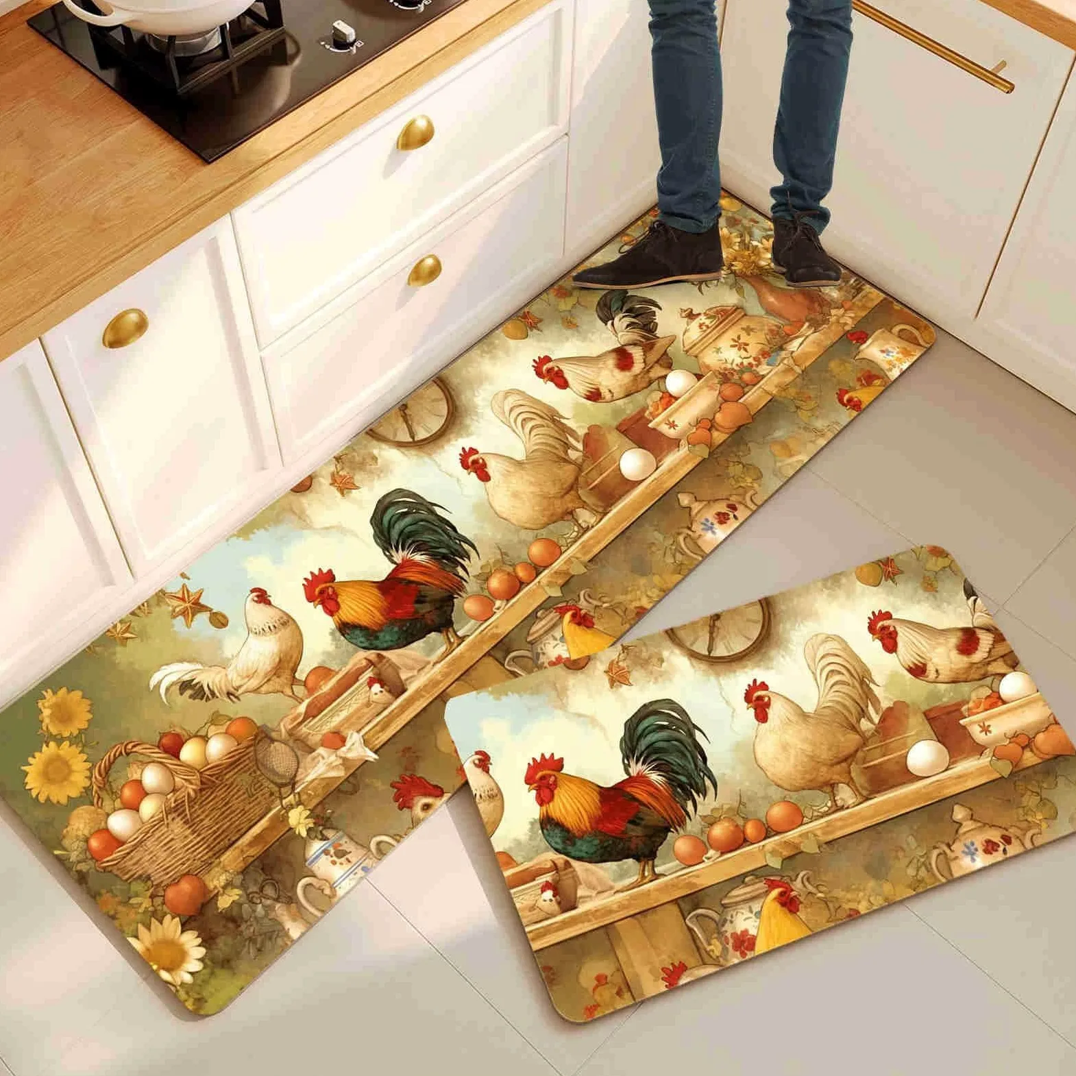 Tapis Cuisine Lot de 2 Tapis de Cuisine Antidérapant et Lavable Séchage Rapide Tapis de Sol Absorbant Tapis Couloir Tapis de Cuisine Devant Evier Tapis de Couloir Sunflower 45x70cm+45x140cm 14-1229
