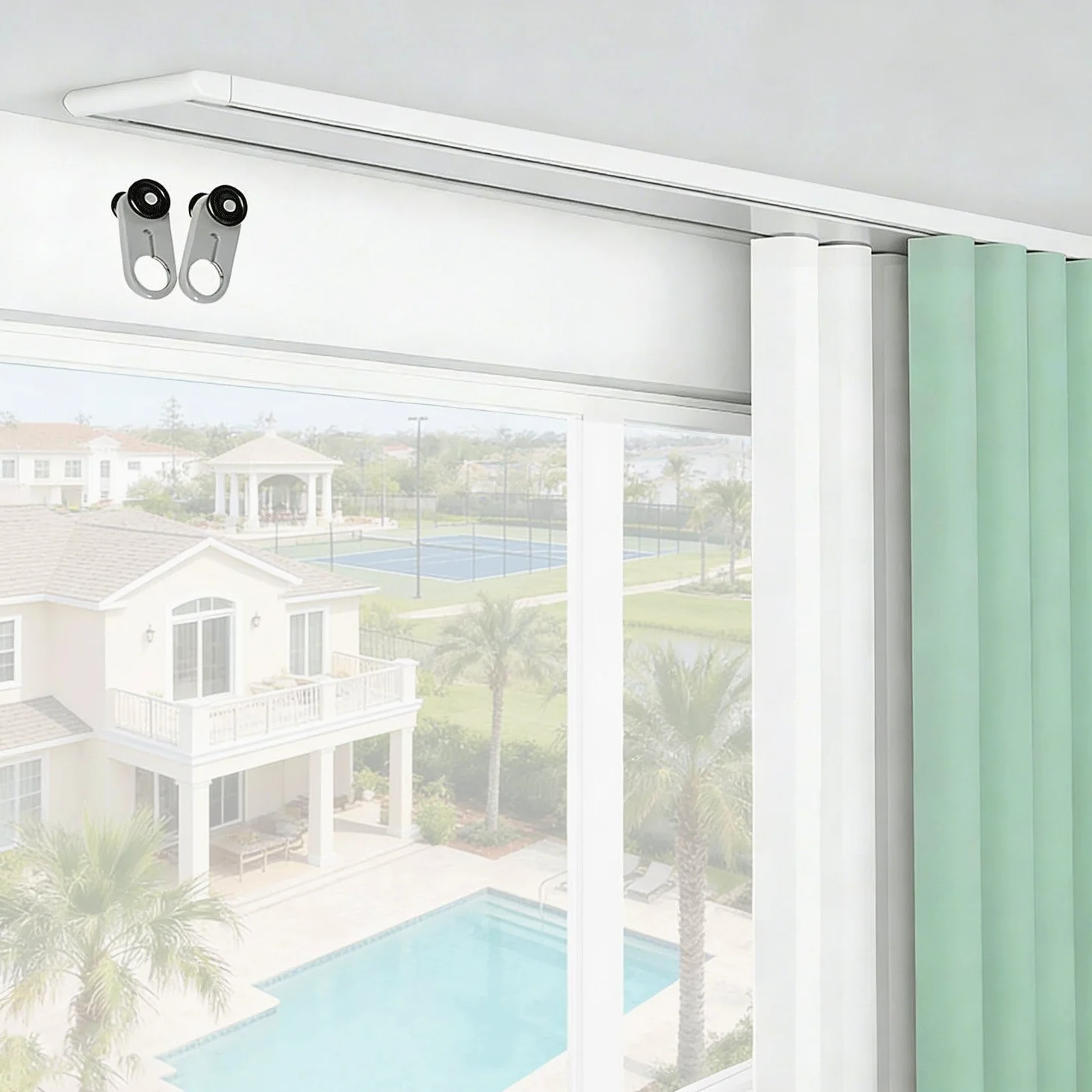 Rail de Rideau Double, Blanc Rail de Rideau de Plafond Silencieux, 1.5m/4.92ft Rail de Rideau Caché Robuste Personnalisable, Adapté au Kit de Rail de Plafond de Séparation de Salle de Bain