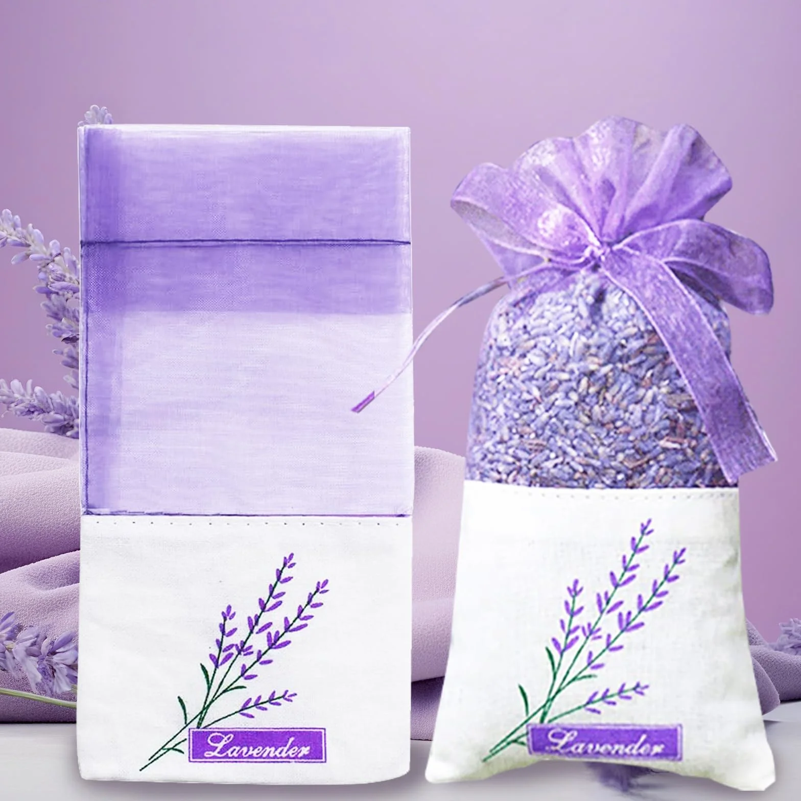 Sacs De Sachet De Lavande Vide 40 Pcs avec Cordon De Serrage Violet Pâle